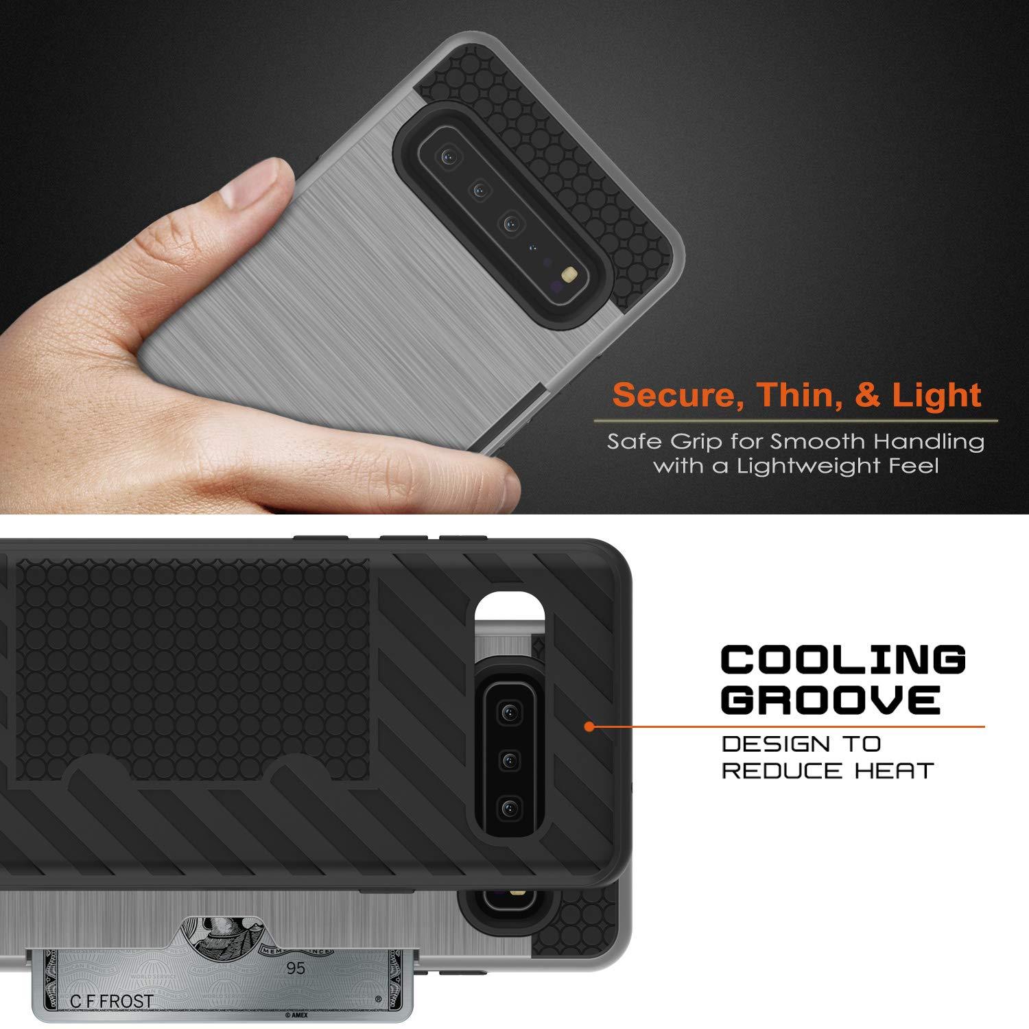 Galaxy S10 5G  Case, PUNKcase [SLOT Series] [Slim Fit] Dual-Layer Armor Cover w/Integrated Anti-Shock System, Credit Card Slot [Silver]