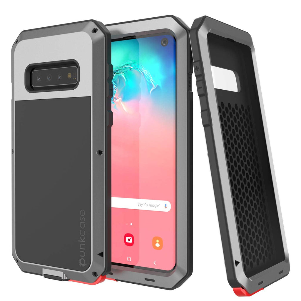 Galaxy S10 Metal Case, Heavy Duty Military Grade Rugged Armor Cover [Silver] (Color in image: Silver)