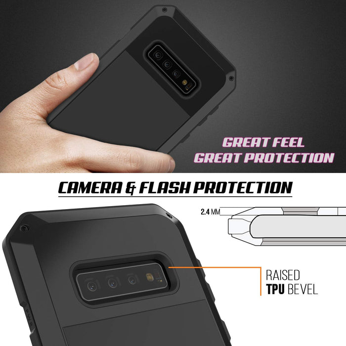 Galaxy S10 Metal Case, Heavy Duty Military Grade Rugged Armor Cover [Black] (Color in image: White)