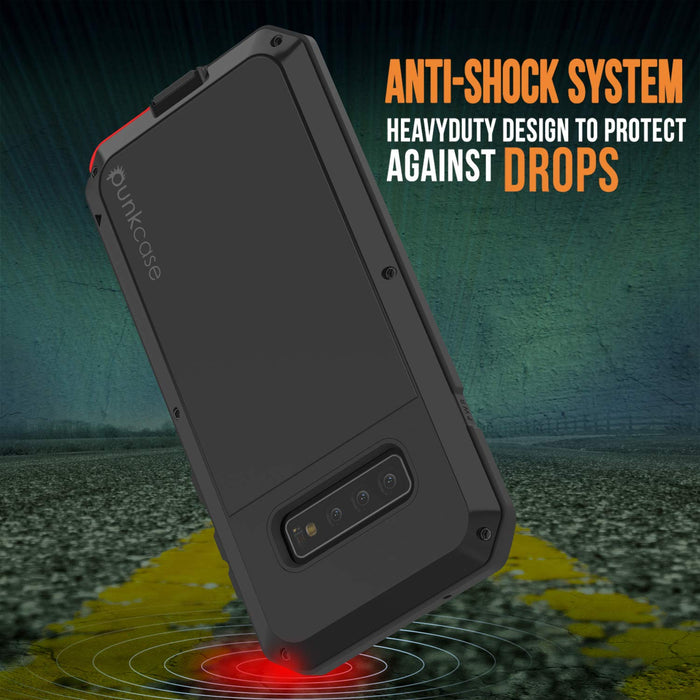 Galaxy S10 Metal Case, Heavy Duty Military Grade Rugged Armor Cover [Black] (Color in image: Neon)