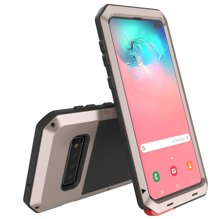 Galaxy S10+ Plus Metal Case, Heavy Duty Military Grade Rugged Armor Cover [Gold] 