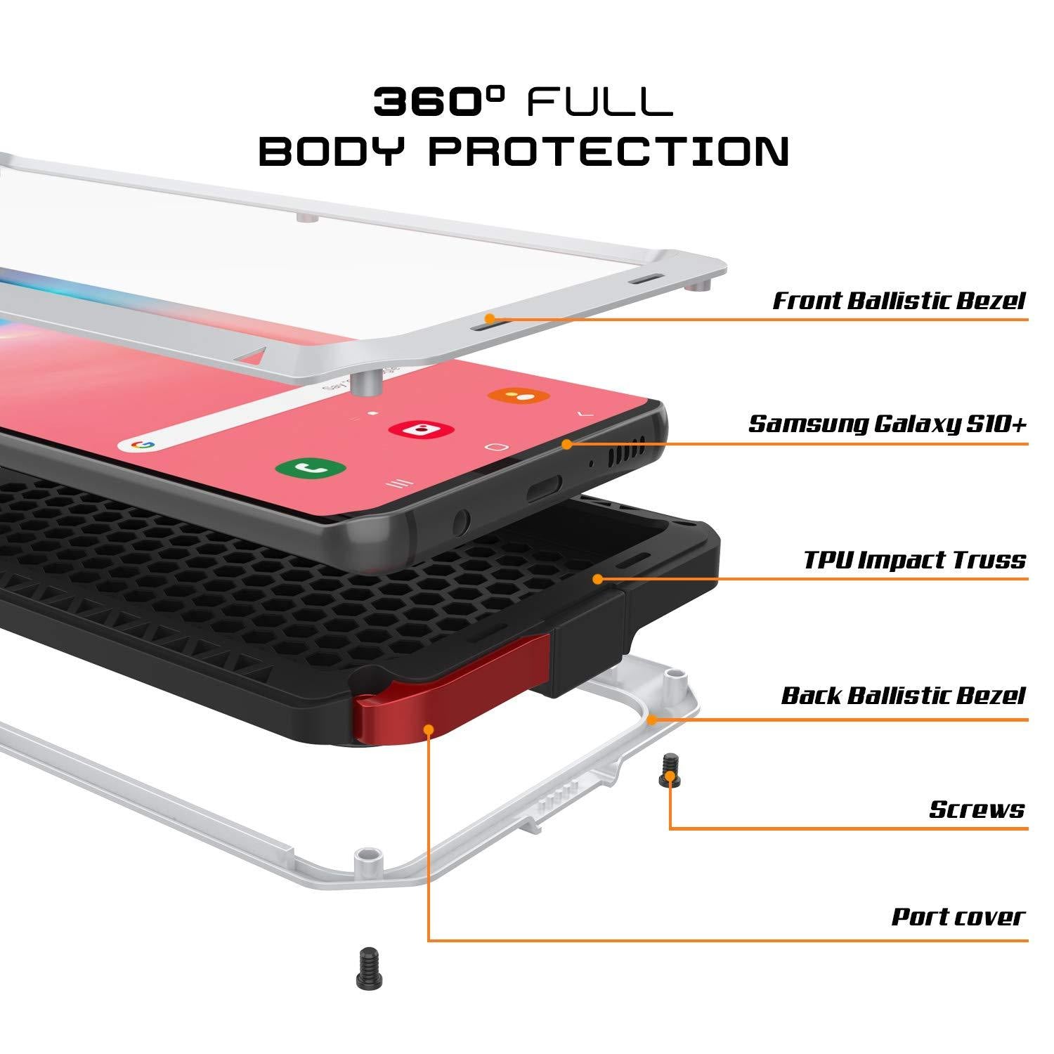 Galaxy S10+ Plus Metal Case, Heavy Duty Military Grade Rugged Armor Cover [White]