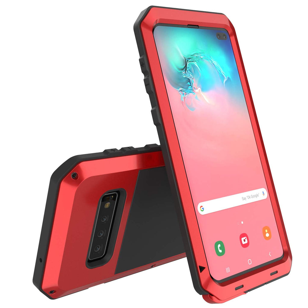 Galaxy S10+ Plus Metal Case, Heavy Duty Military Grade Rugged Armor Cover [Red] 