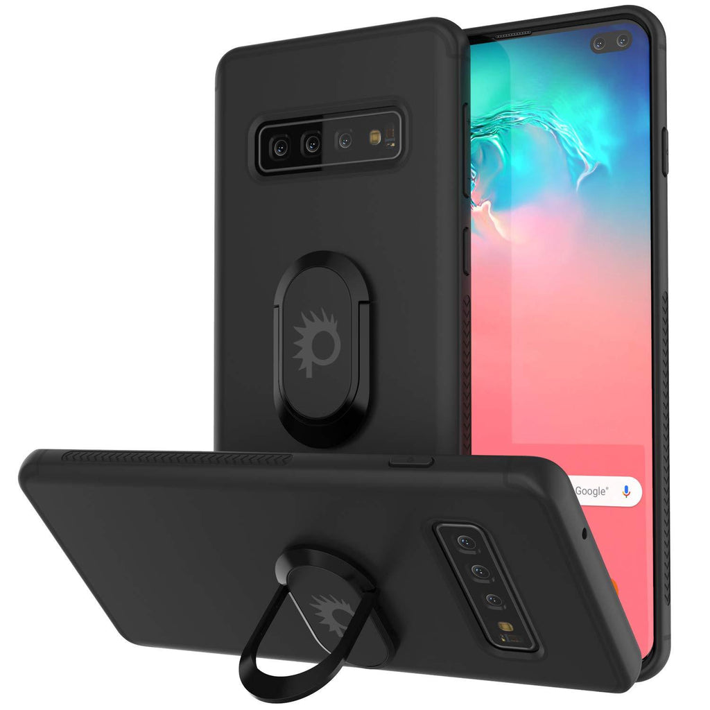 Galaxy S10+ Plus, Punkcase Magnetix Protective TPU Cover W/ Kickstand, Sceen Protector[Black] (Color in image: black)