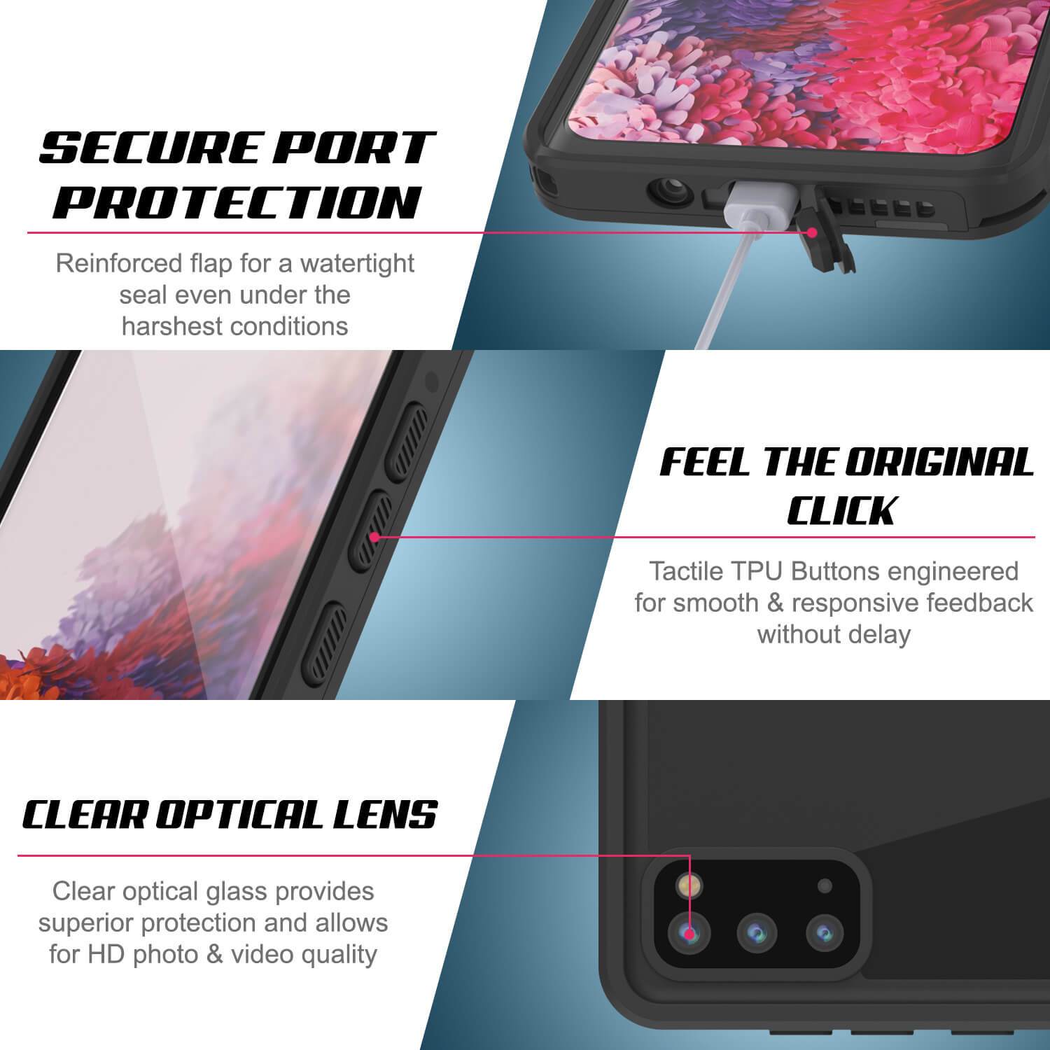 Galaxy S20 Waterproof Case, Punkcase StudStar White Thin 6.6ft Underwater IP68 Shock/Snow Proof (Color in image: red)