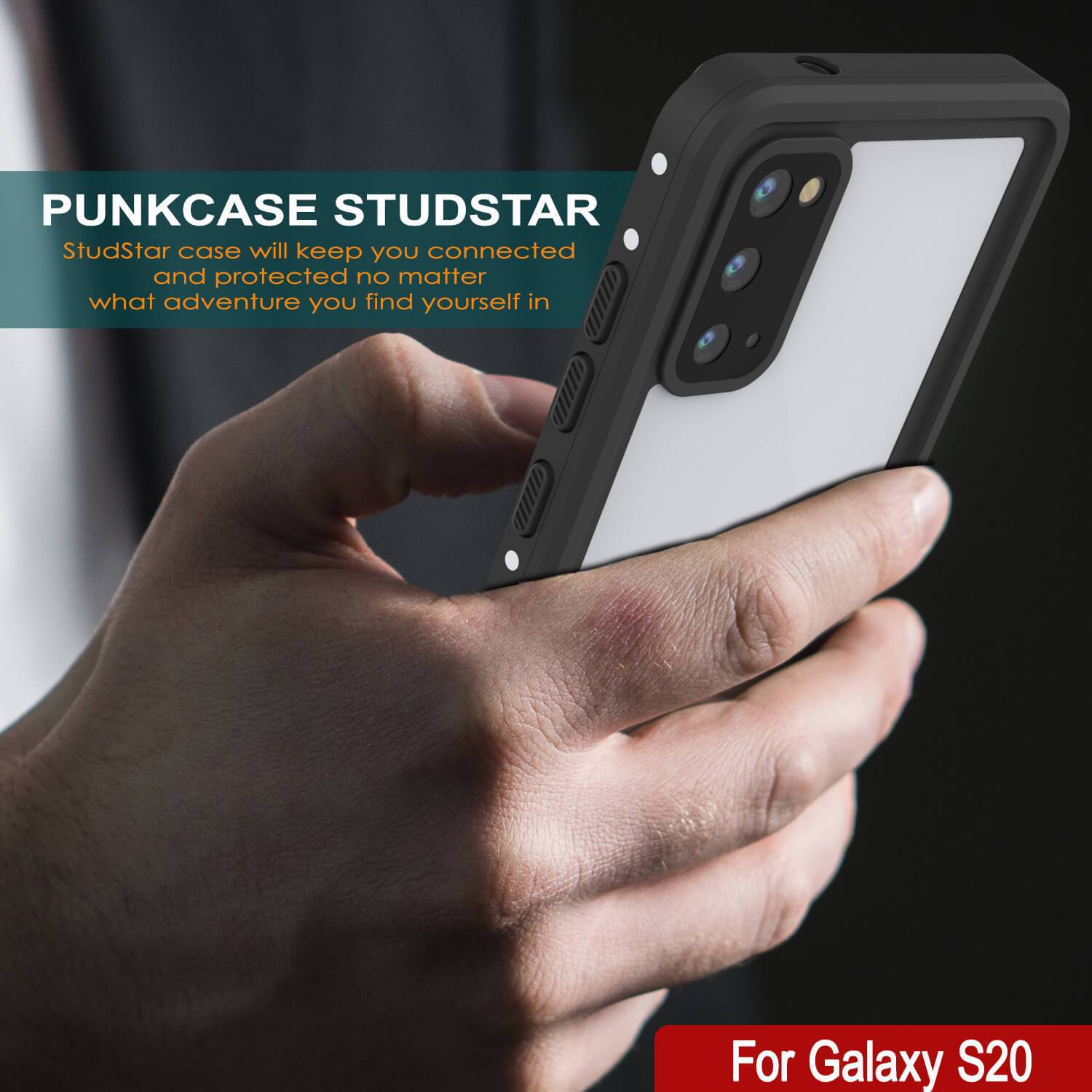 Galaxy S20 Waterproof Case, Punkcase StudStar White Thin 6.6ft Underwater IP68 Shock/Snow Proof (Color in image: black)