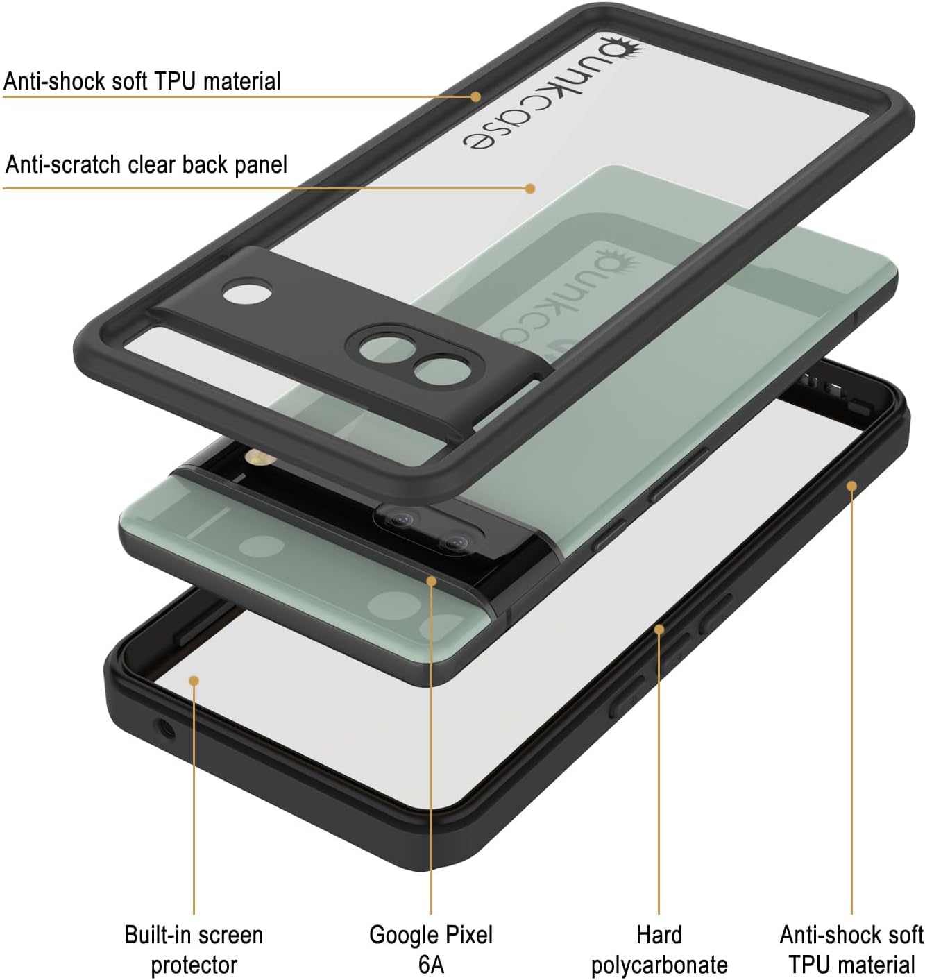 Google Pixel 6a Waterproof IP68 Case, Punkcase [Black] [Extreme Series] [Slim Fit]