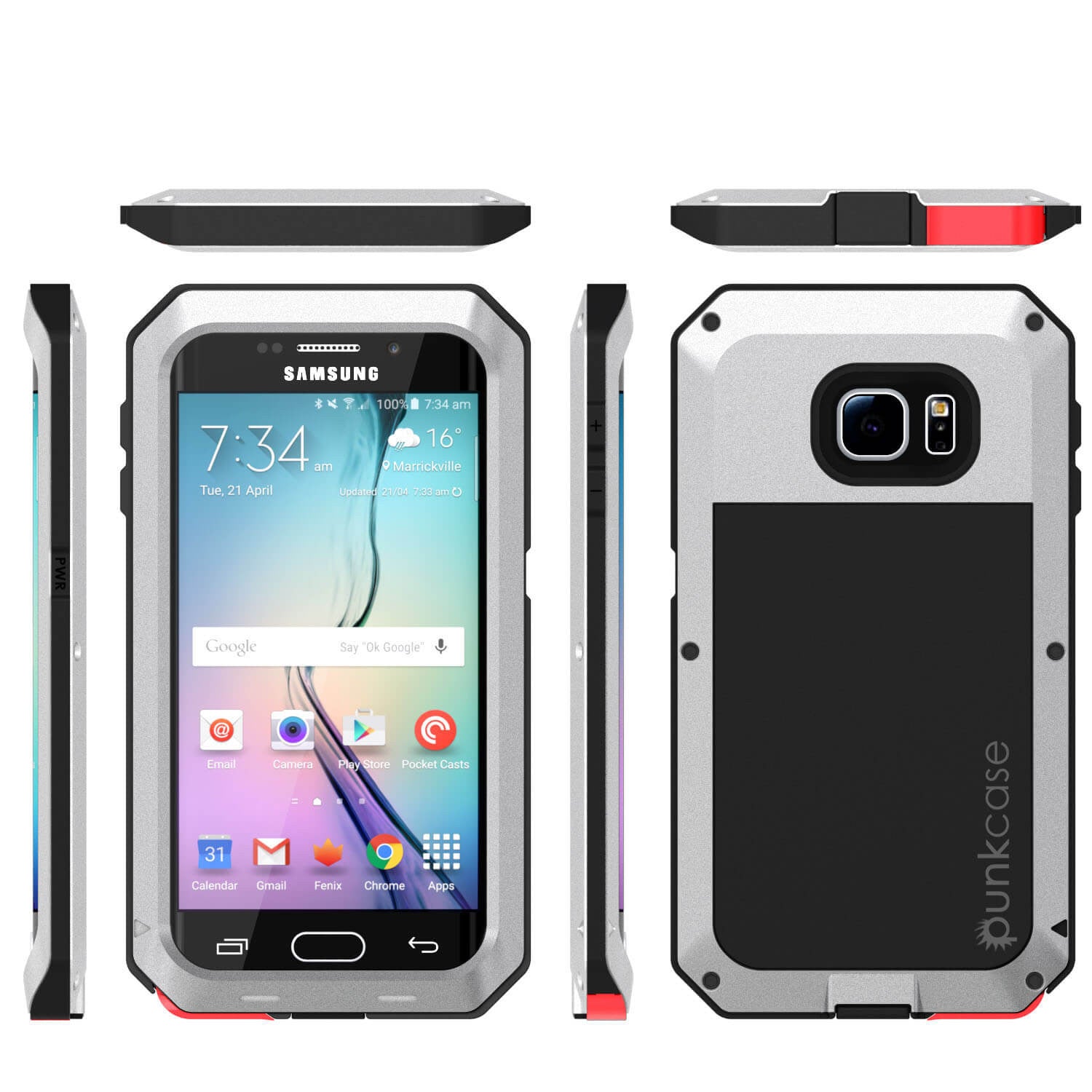 Galaxy S6 EDGE+ Plus  Case, PUNKcase Metallic Silver Shockproof  Slim Metal Armor Case (Color in image: white)