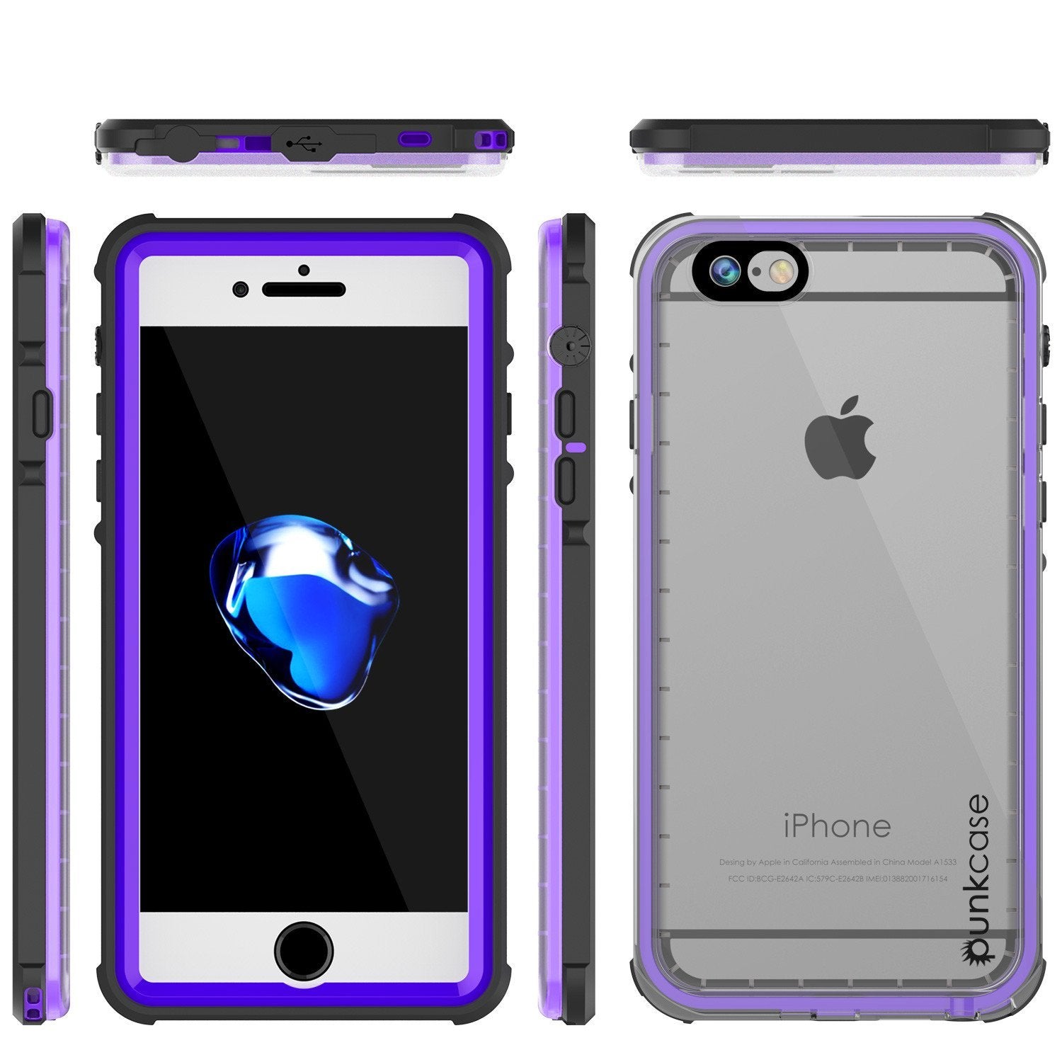 Apple iPhone 8 Waterproof Case, PUNKcase CRYSTAL Purple W/ Attached Screen Protector  | Warranty