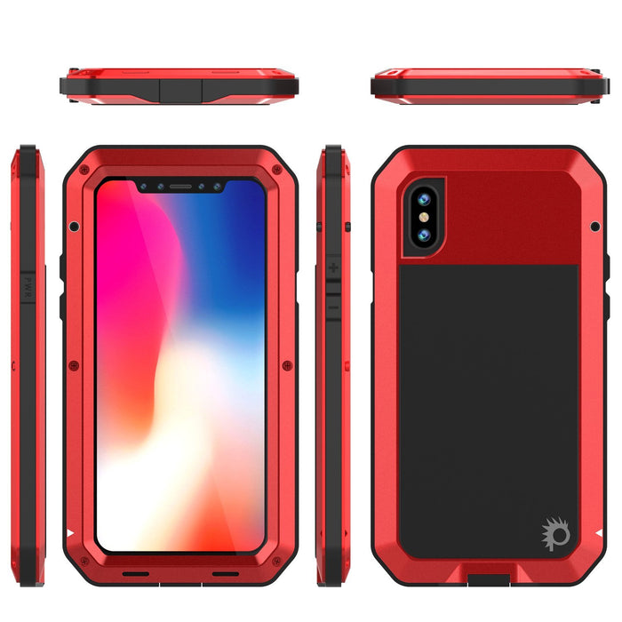 iPhone XS Max Metal Case, Heavy Duty Military Grade Armor Cover [shock proof] Full Body Hard [Red]