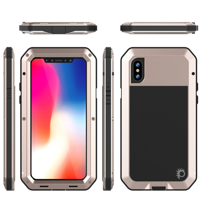 iPhone XR Metal Case, Heavy Duty Military Grade Armor Cover [shock proof] Full Body Hard [Gold]