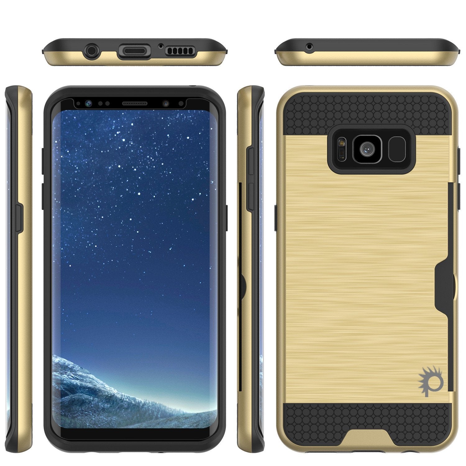 Galaxy S8 Case, PUNKcase [SLOT Series] [Slim Fit] Dual-Layer Armor Cover w/Integrated Anti-Shock System, Credit Card Slot [Gold]