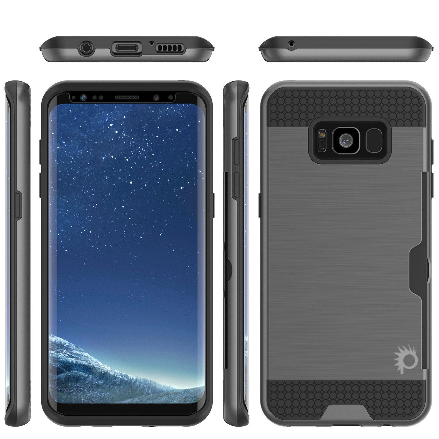 Galaxy S8 Case, PUNKcase [SLOT Series] [Slim Fit] Dual-Layer Armor Cover w/Integrated Anti-Shock System, Credit Card Slot [Grey]