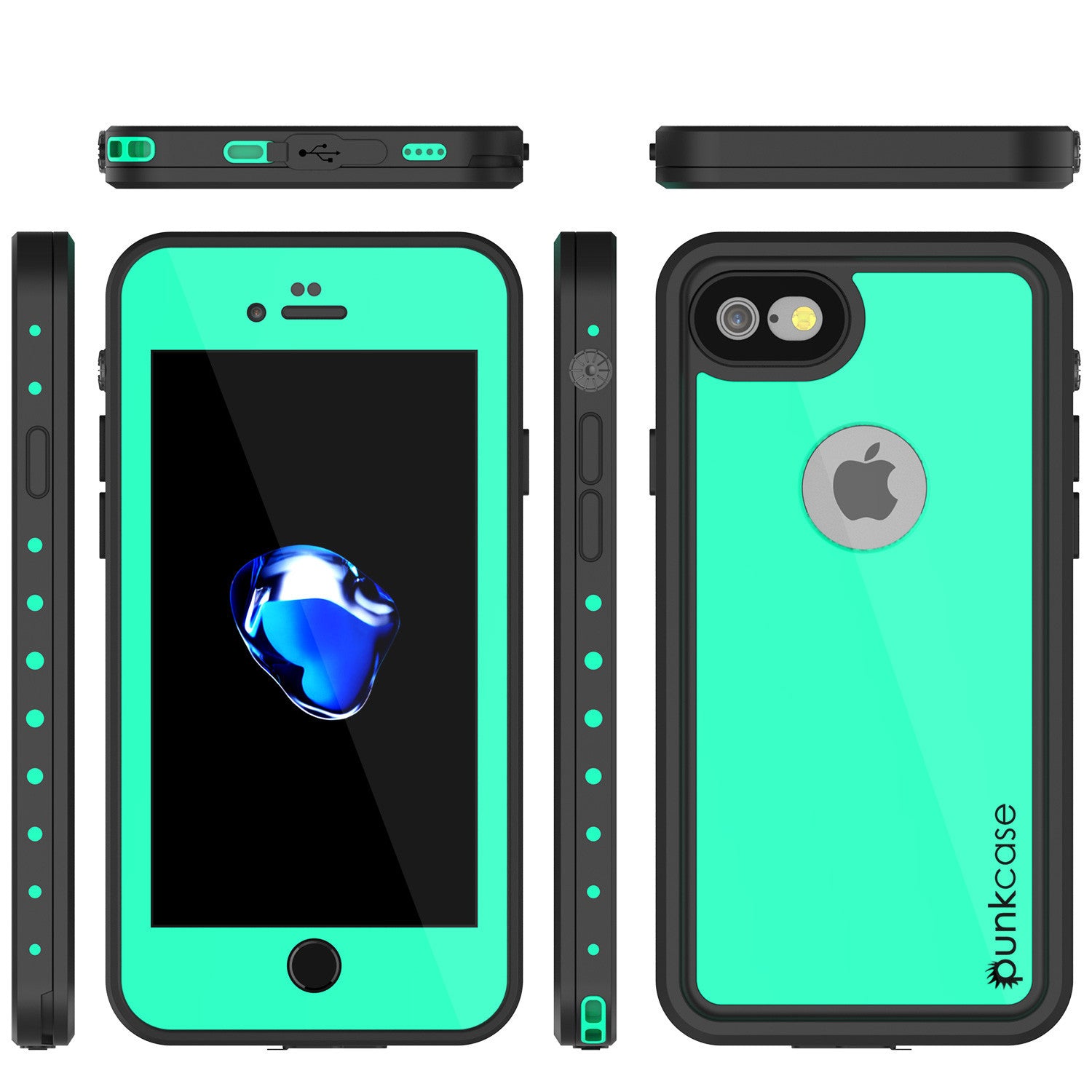 iPhone 7 Waterproof IP68 Case, Punkcase [Teal] [StudStar Series] [Slim Fit] [Dirtproof] [Snowproof] (Color in image: light green)