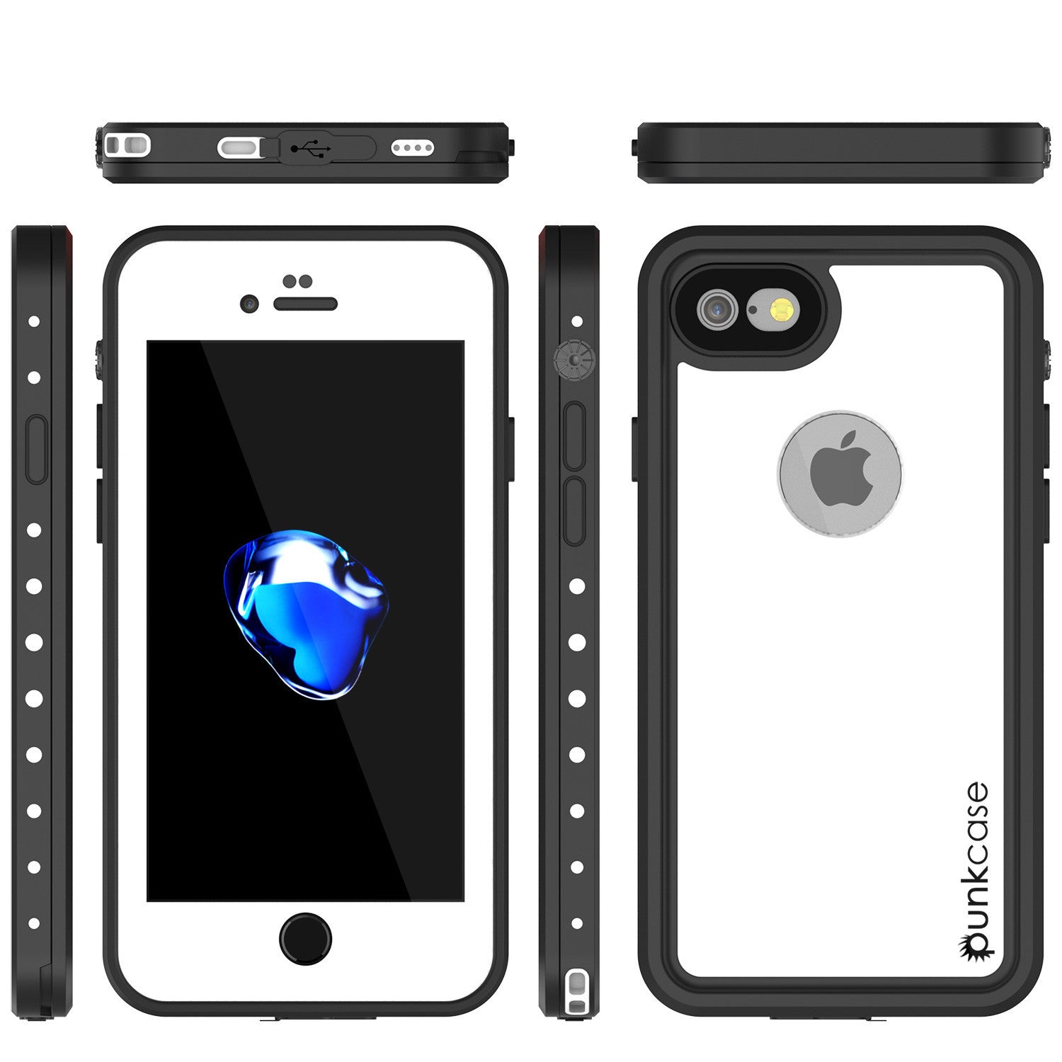 iPhone 7 Waterproof IP68 Case, Punkcase [White] [StudStar Series] [Slim Fit] [Dirtproof] [Snowproof] (Color in image: light blue)