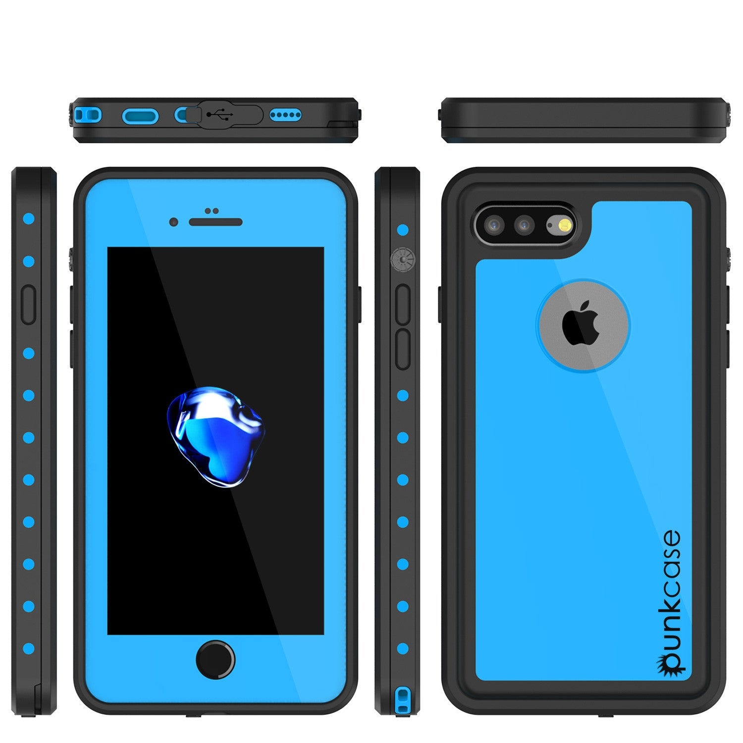 iPhone 7+ Plus Waterproof IP68 Case, Punkcase [Light Blue] [StudStar Series] [Slim Fit] [Dirtproof] (Color in image: white)