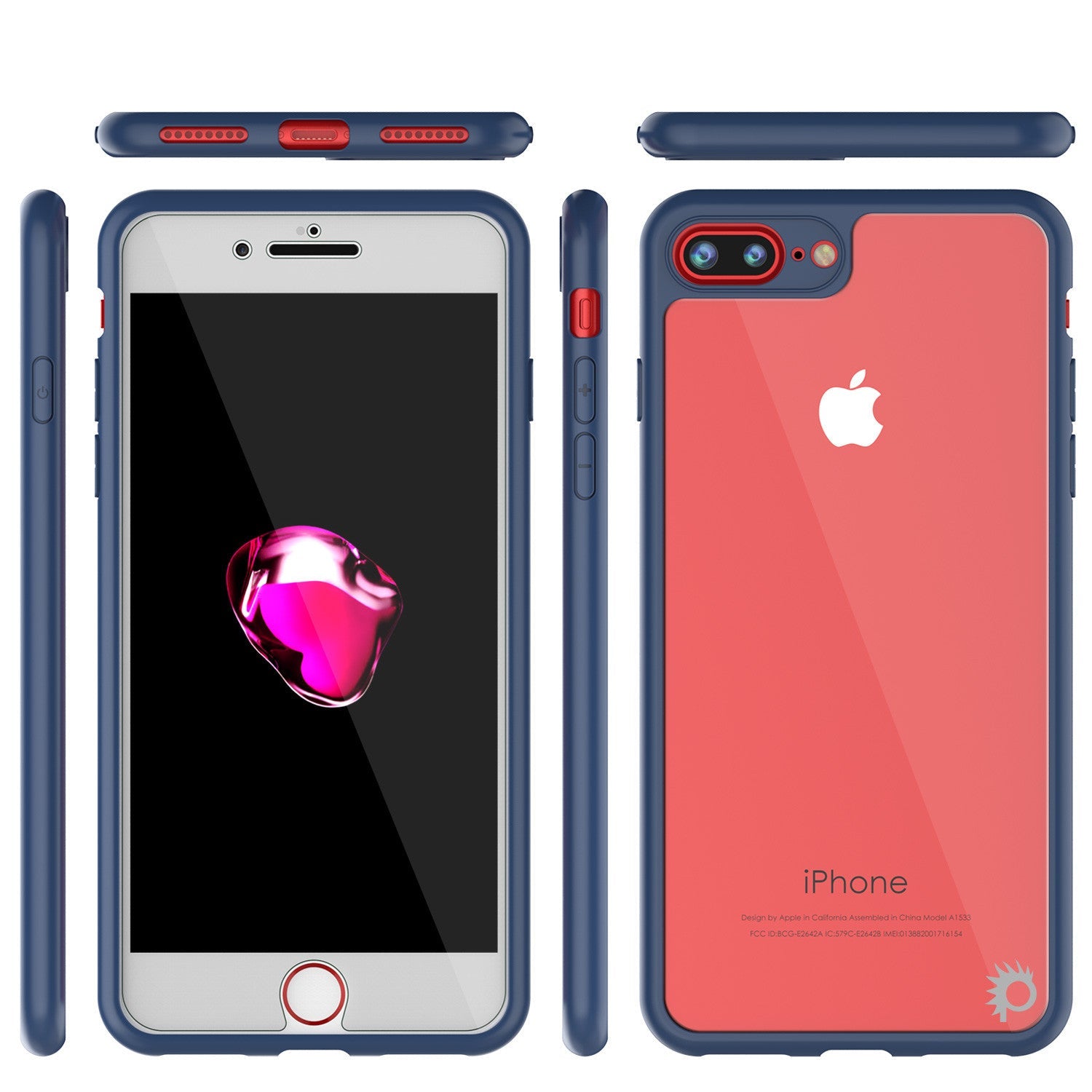 iPhone 7 PLUS Case [MASK Series] [NAVY] Full Body Hybrid Dual Layer TPU Cover W/ protective Tempered Glass Screen Protector (Color in image: pink)