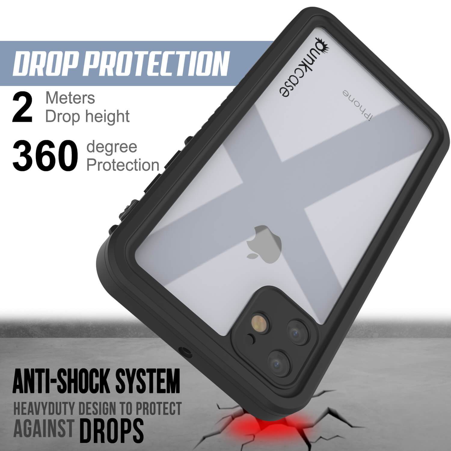 iPhone 12 Waterproof Case, Punkcase [Extreme Series] Armor Cover W/ Built In Screen Protector [Black]