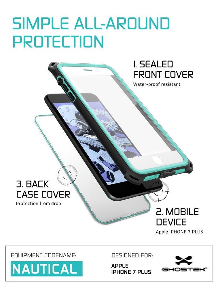iPhone 8+ Plus Waterproof Case, Ghostek Nautical Series for iPhone 8+ Plus | Slim Underwater Protection | Adventure Duty | Swimming (Teal) (Color in image: White)