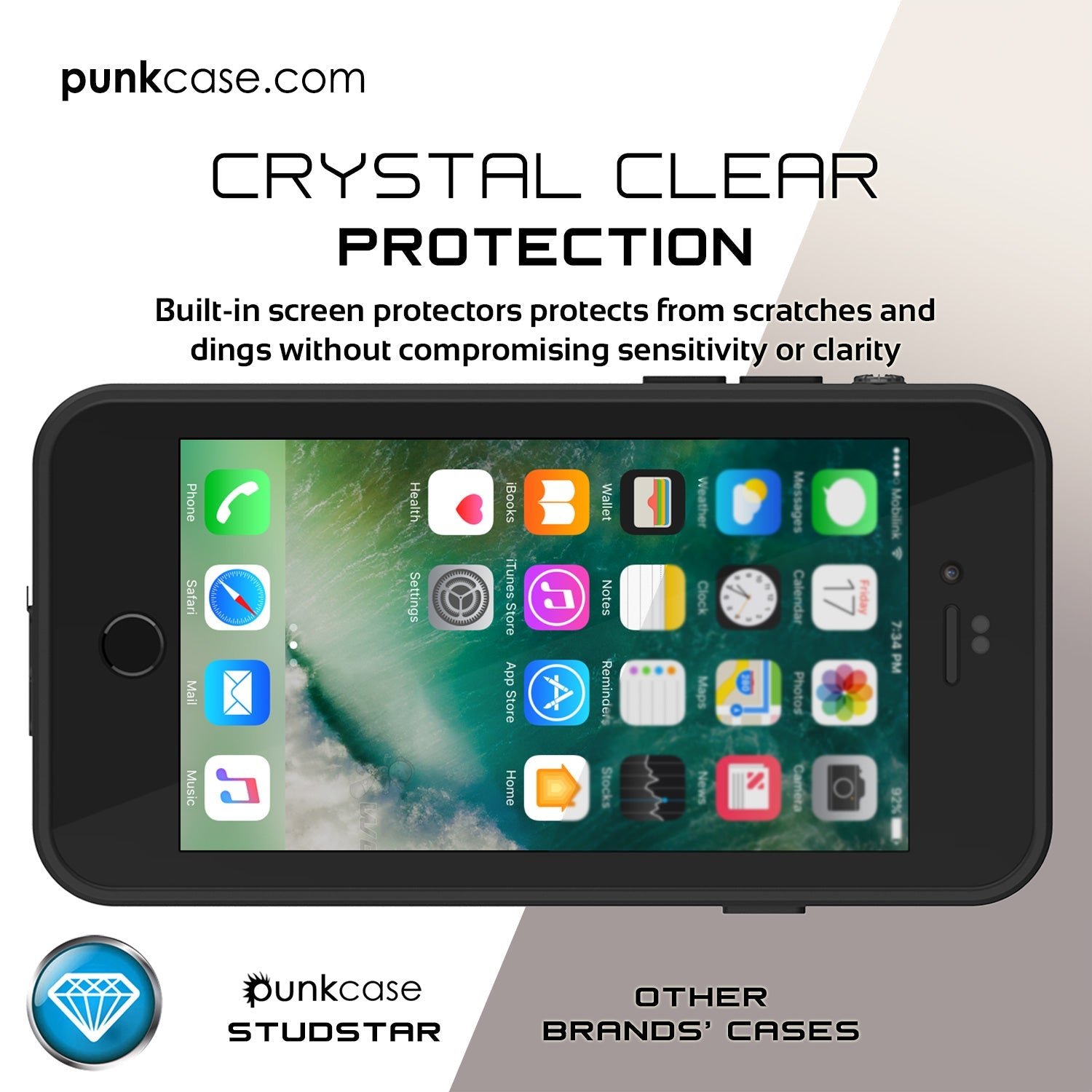 iPhone 7 Waterproof IP68 Case, Punkcase [Light Green] [StudStar Series] [Slim Fit] [Dirt/Snow Proof] (Color in image: teal)