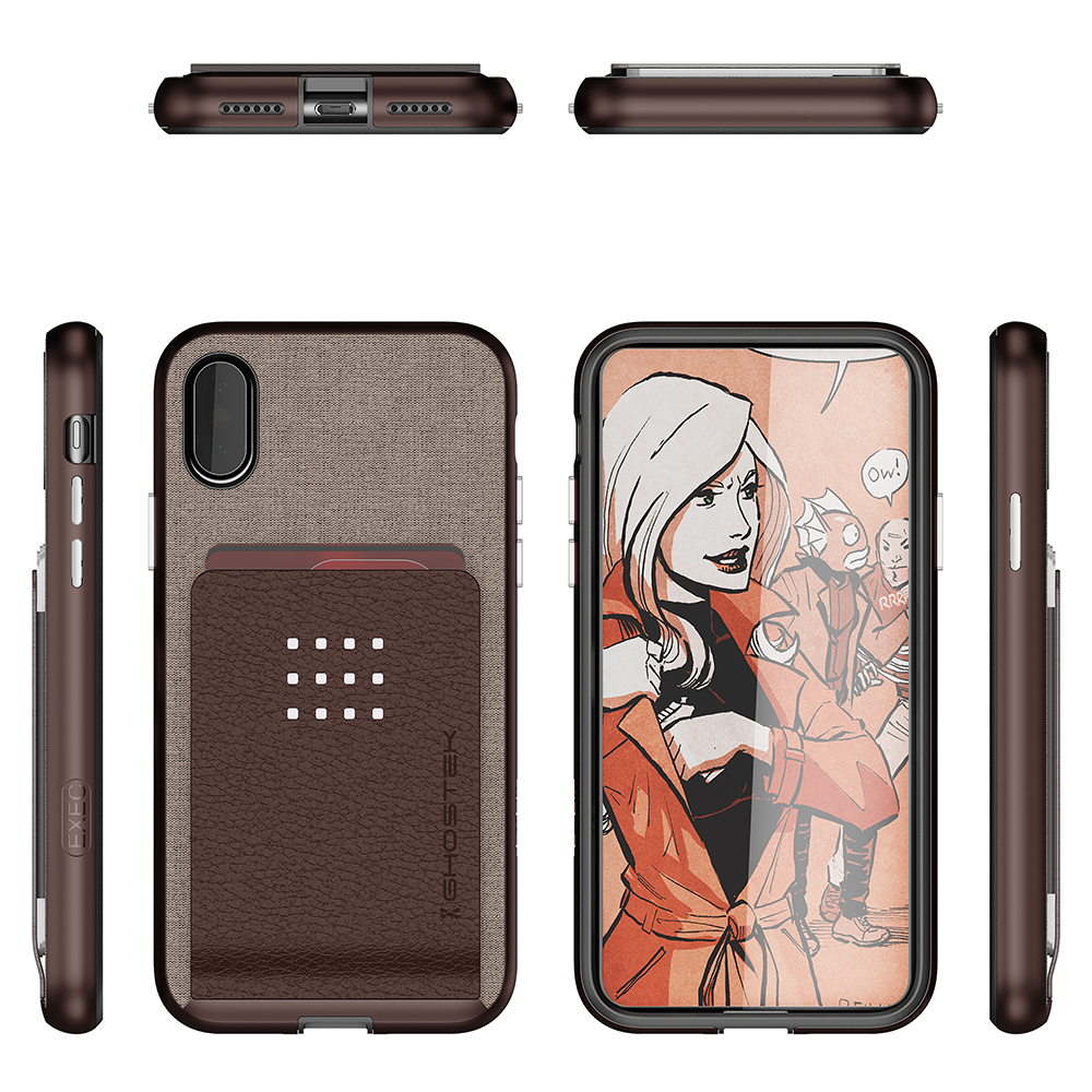 iPhone 8+ Plus Case, Ghostek Exec 2 Series for iPhone 8+ Plus Protective Wallet Case [BROWN] (Color in image: Red)