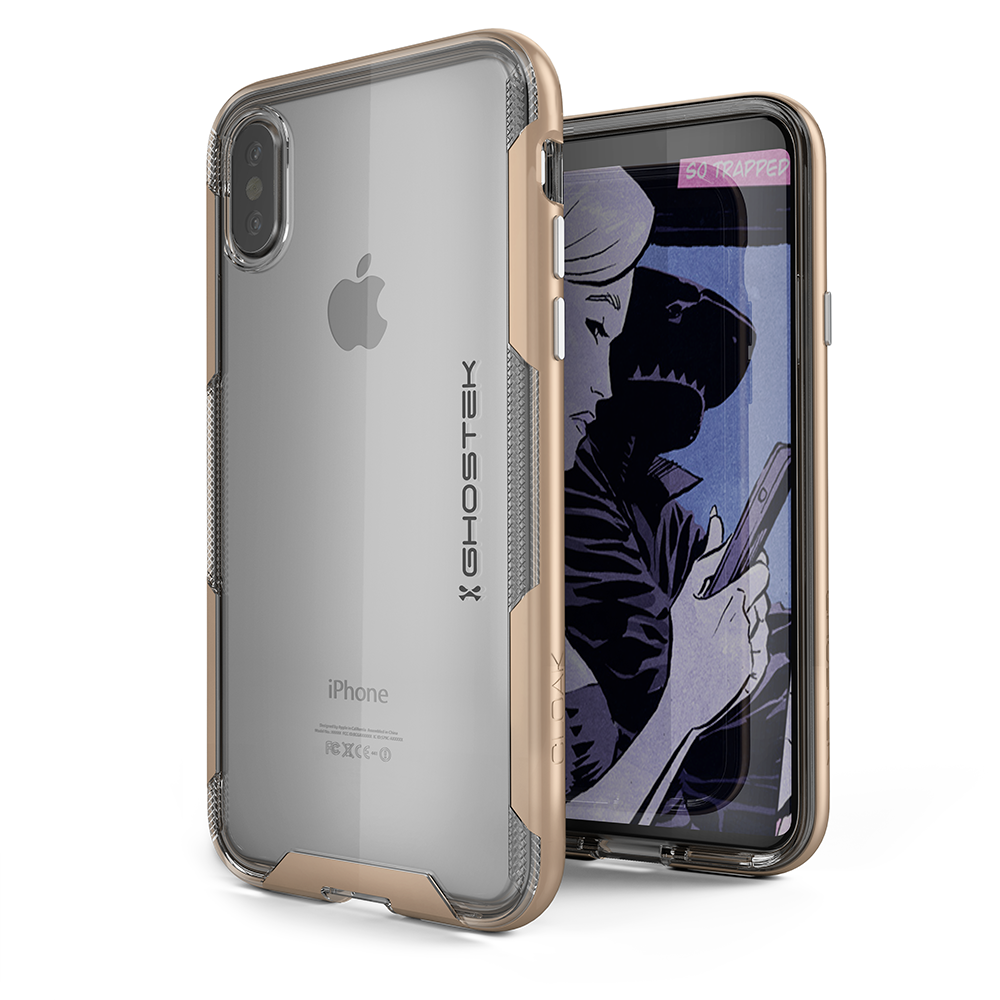 iPhone X Case / iPhone 10 Cover, Ghostek Cloak3 Premium Transparent Tough Rugged Bumper + Unique Diamond Grip Face ID Compatible | Gold