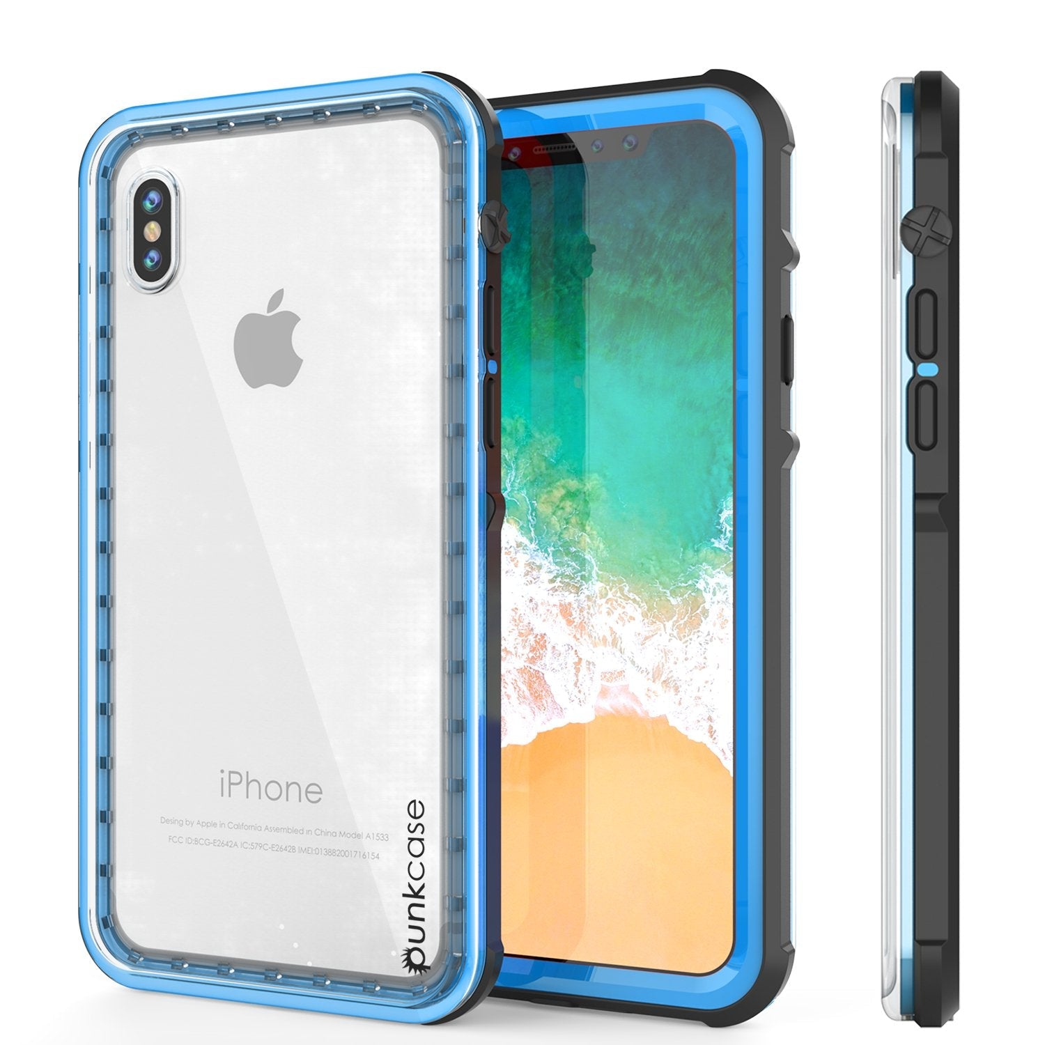iPhone X Case, PUNKCase [CRYSTAL SERIES] Protective IP68 Certified Cover W/ Attached Screen Protector [LIGHT BLUE]