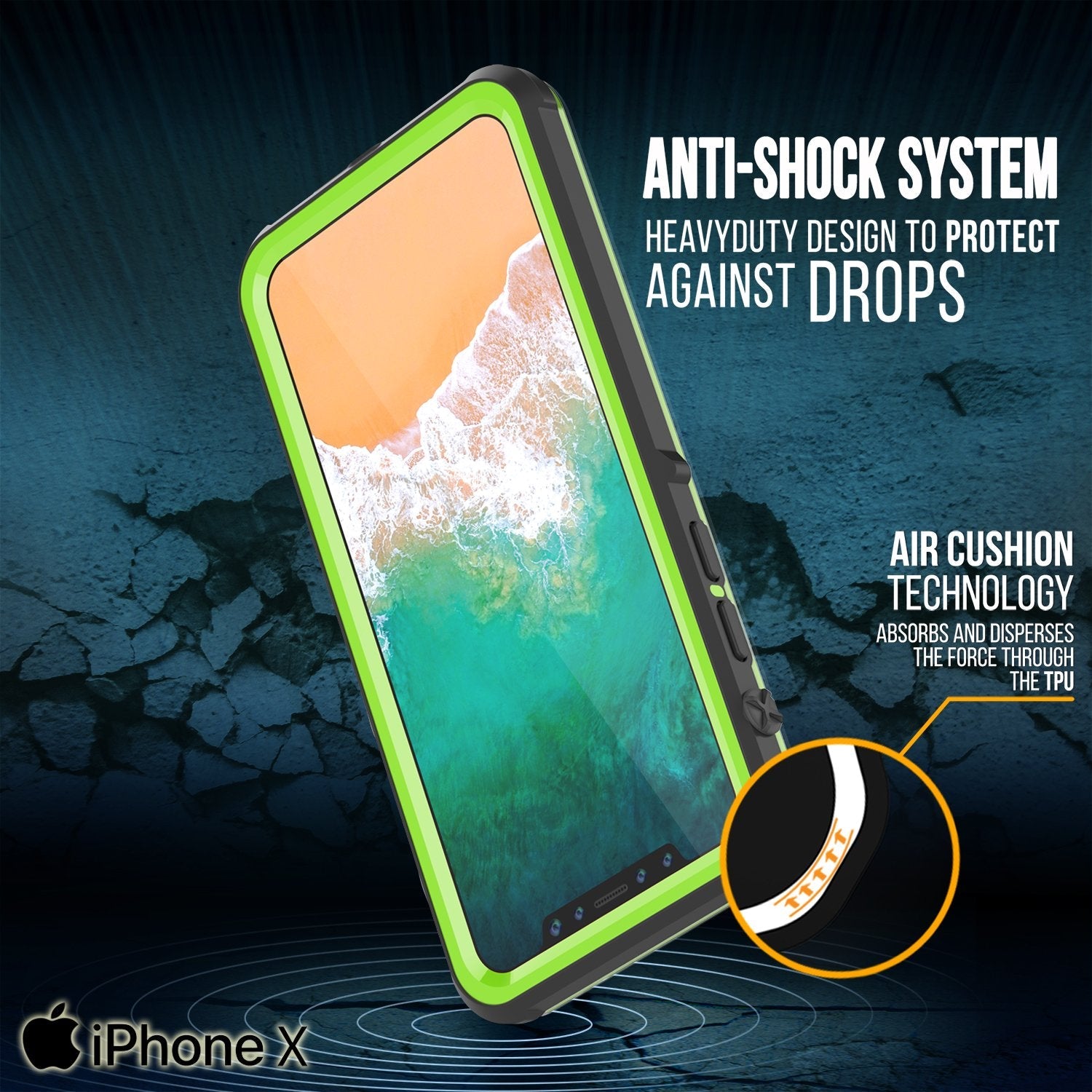 iPhone X Case, PUNKCase [CRYSTAL SERIES] Protective IP68 Certified Cover W/ Attached Screen Protector [LIGHT GREEN] (Color in image: Teal)