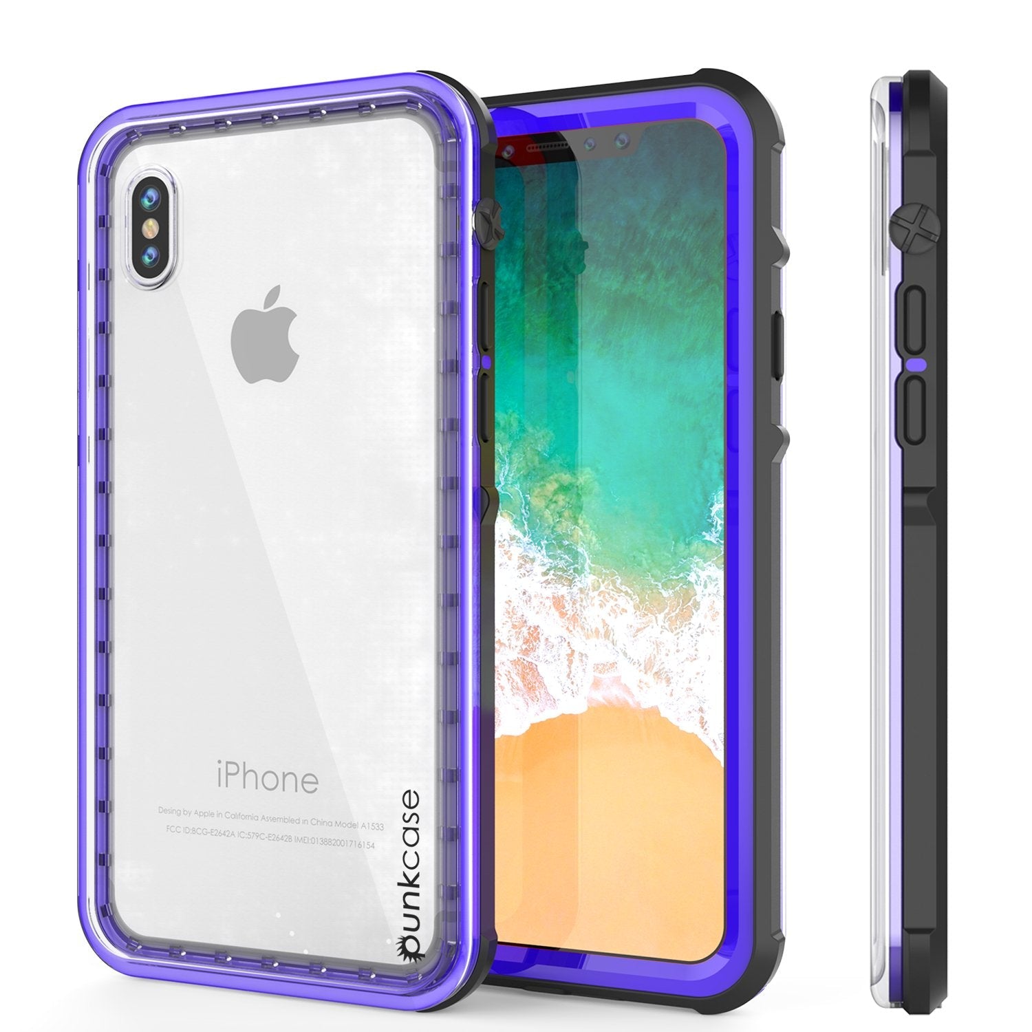 iPhone X Case, PUNKCase [CRYSTAL SERIES] Protective IP68 Certified Cover W/ Attached Screen Protector [PURPLE]