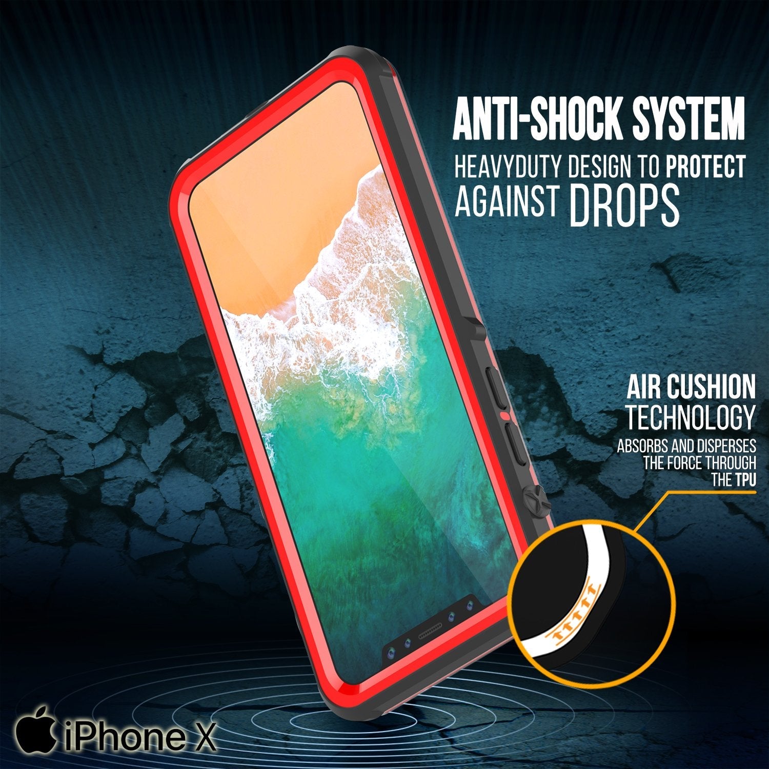iPhone X Case, PUNKCase [CRYSTAL SERIES] Protective IP68 Certified Cover W/ Attached Screen Protector [RED] (Color in image: Black)