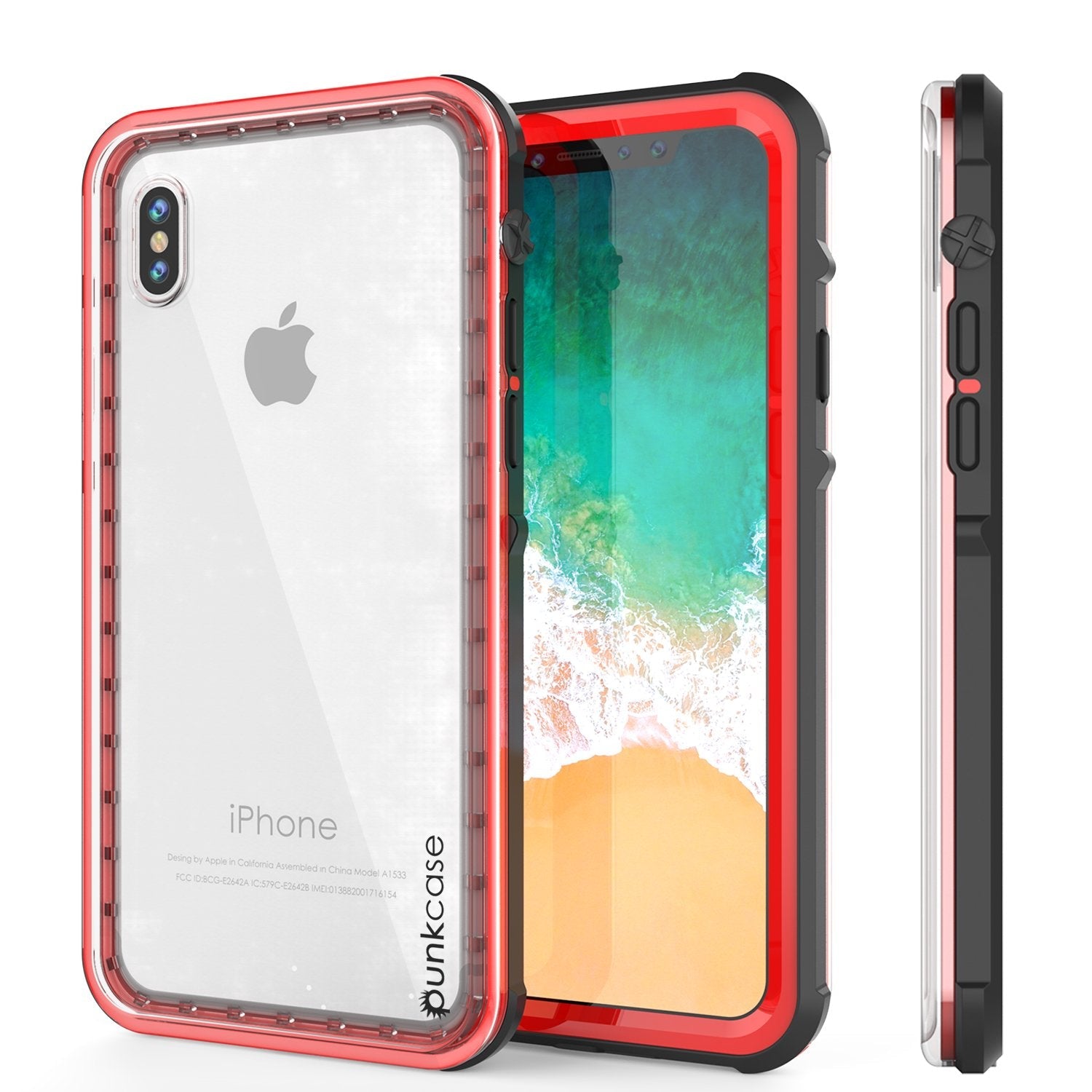 iPhone X Case, PUNKCase [CRYSTAL SERIES] Protective IP68 Certified Cover W/ Attached Screen Protector [RED]