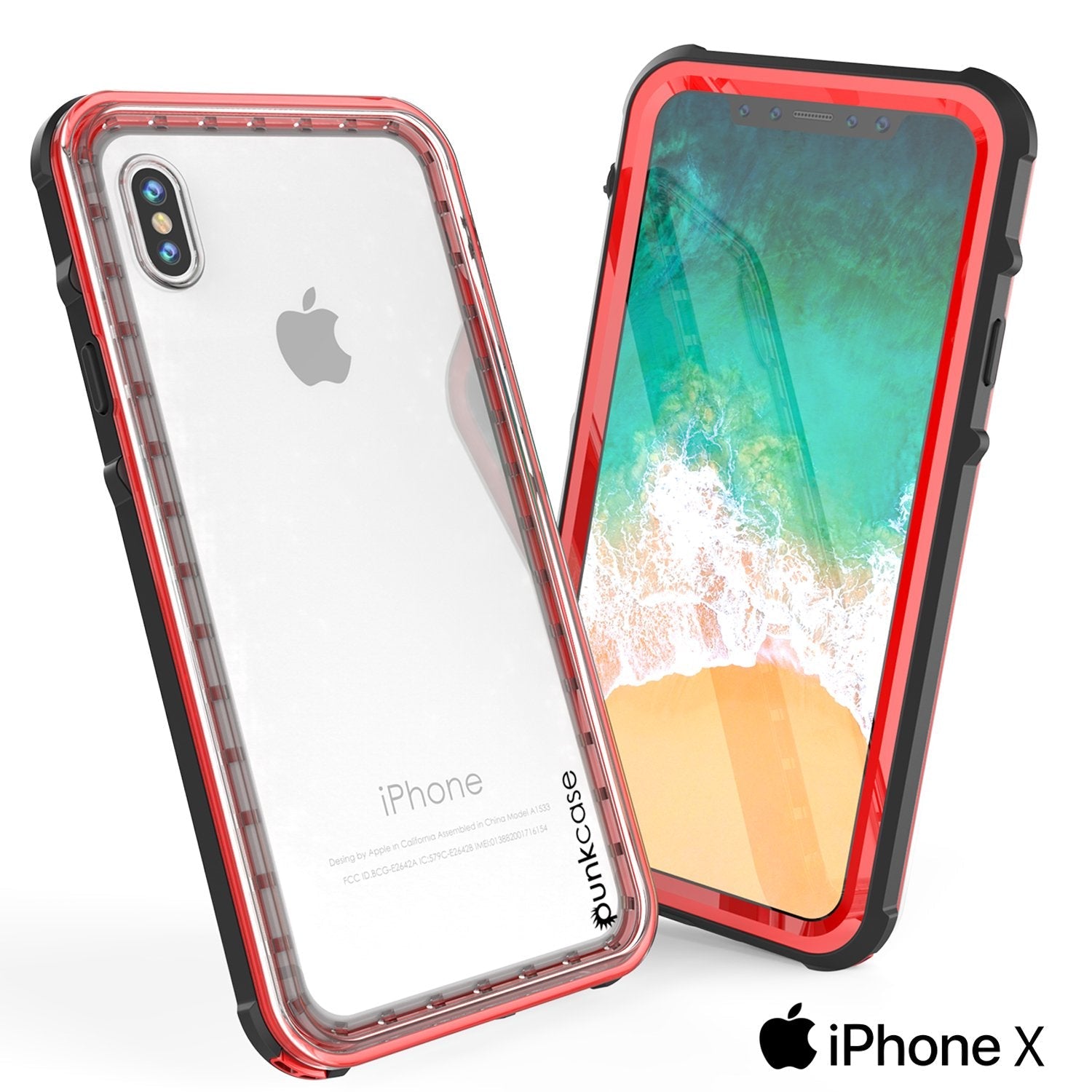 iPhone X Case, PUNKCase [CRYSTAL SERIES] Protective IP68 Certified Cover W/ Attached Screen Protector [RED] (Color in image: Light Blue)