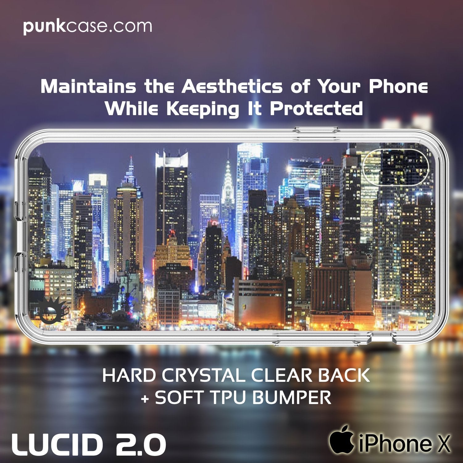 iPhone X Case, PUNKcase [LUCID 2.0 Series] [Slim Fit] Armor Cover W/Integrated Anti-Shock System & Tempered Glass PUNKSHIELD Screen Protector [Clear] (Color in image: Black)
