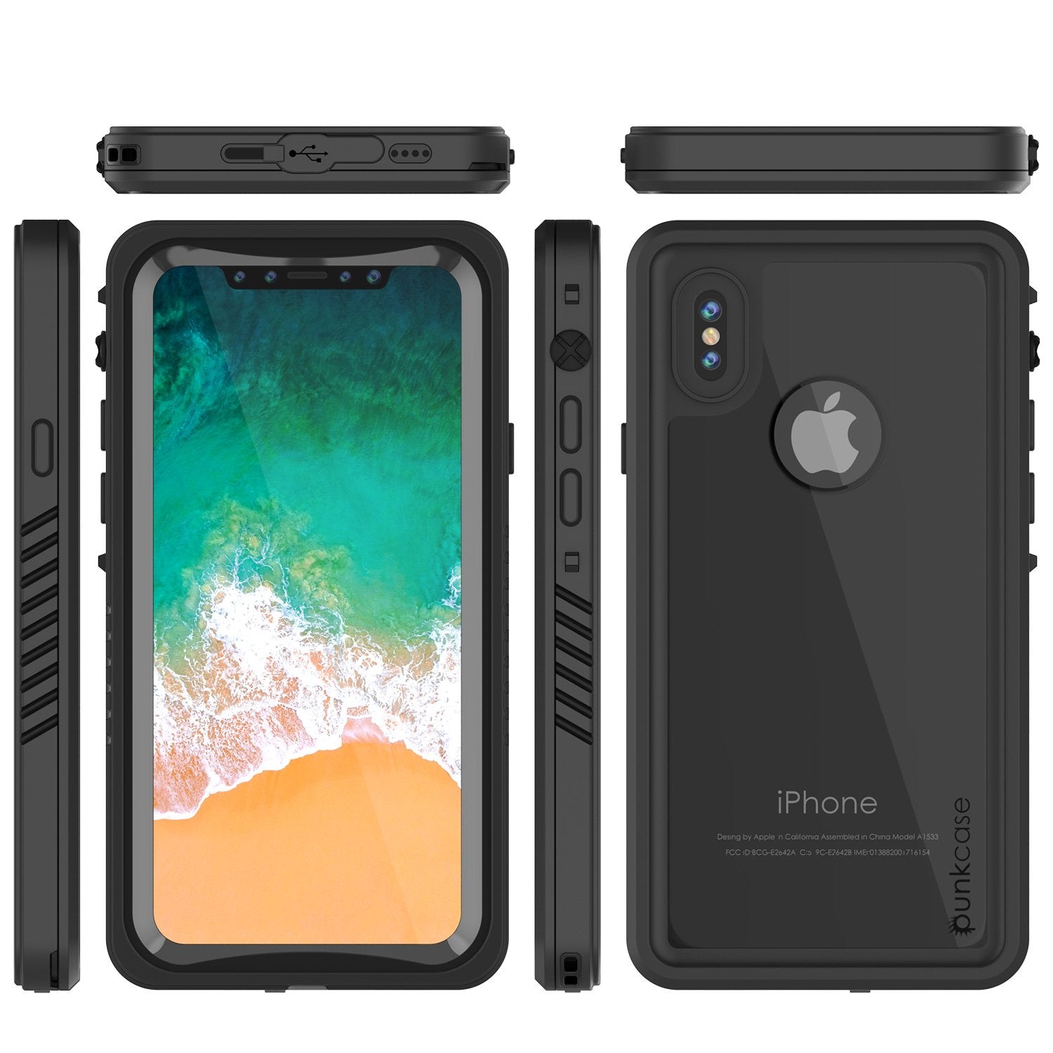 iPhone X Case, Punkcase [Extreme Series] [Slim Fit] [IP68 Certified] [Shockproof] [Snowproof] [Dirproof] Armor Cover W/ Built In Screen Protector for Apple iPhone 10 [BLACK] (Color in image: Light Blue)
