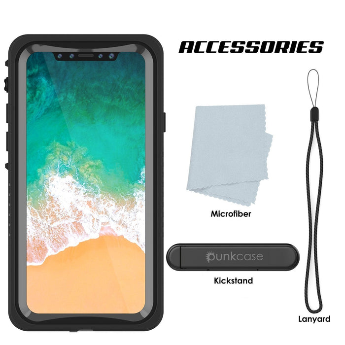 iPhone XS Max Waterproof Case, Punkcase [Extreme Series] Armor Cover W/ Built In Screen Protector [Black] (Color in image: Clear)