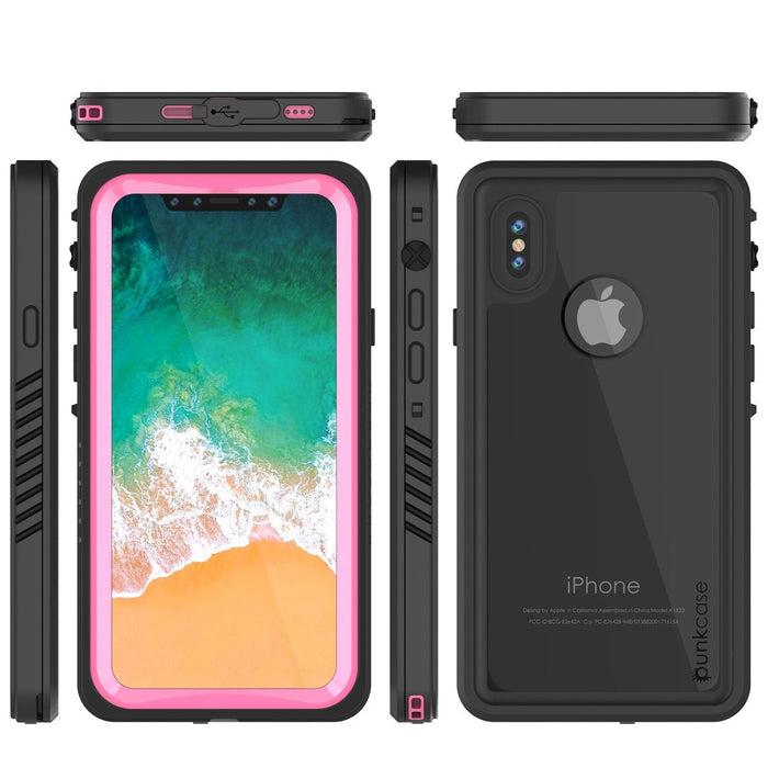 iPhone XS Max Waterproof Case, Punkcase [Extreme Series] Armor Cover W/ Built In Screen Protector [Pink] (Color in image: Black)