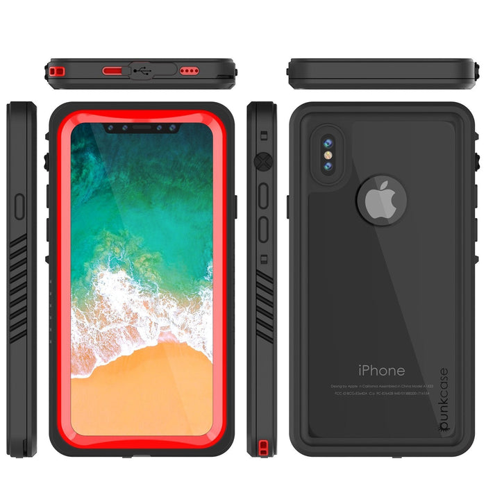 iPhone XS Max Waterproof Case, Punkcase [Extreme Series] Armor Cover W/ Built In Screen Protector [Red] (Color in image: Light Blue)