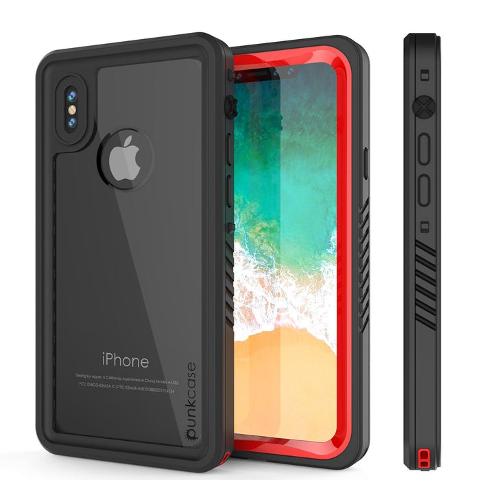 iPhone XS Max Waterproof Case, Punkcase [Extreme Series] Armor Cover W/ Built In Screen Protector [Red] (Color in image: Red)