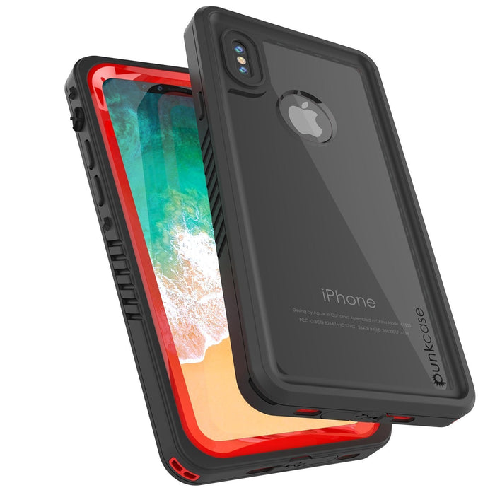iPhone XS Max Waterproof Case, Punkcase [Extreme Series] Armor Cover W/ Built In Screen Protector [Red] (Color in image: White)