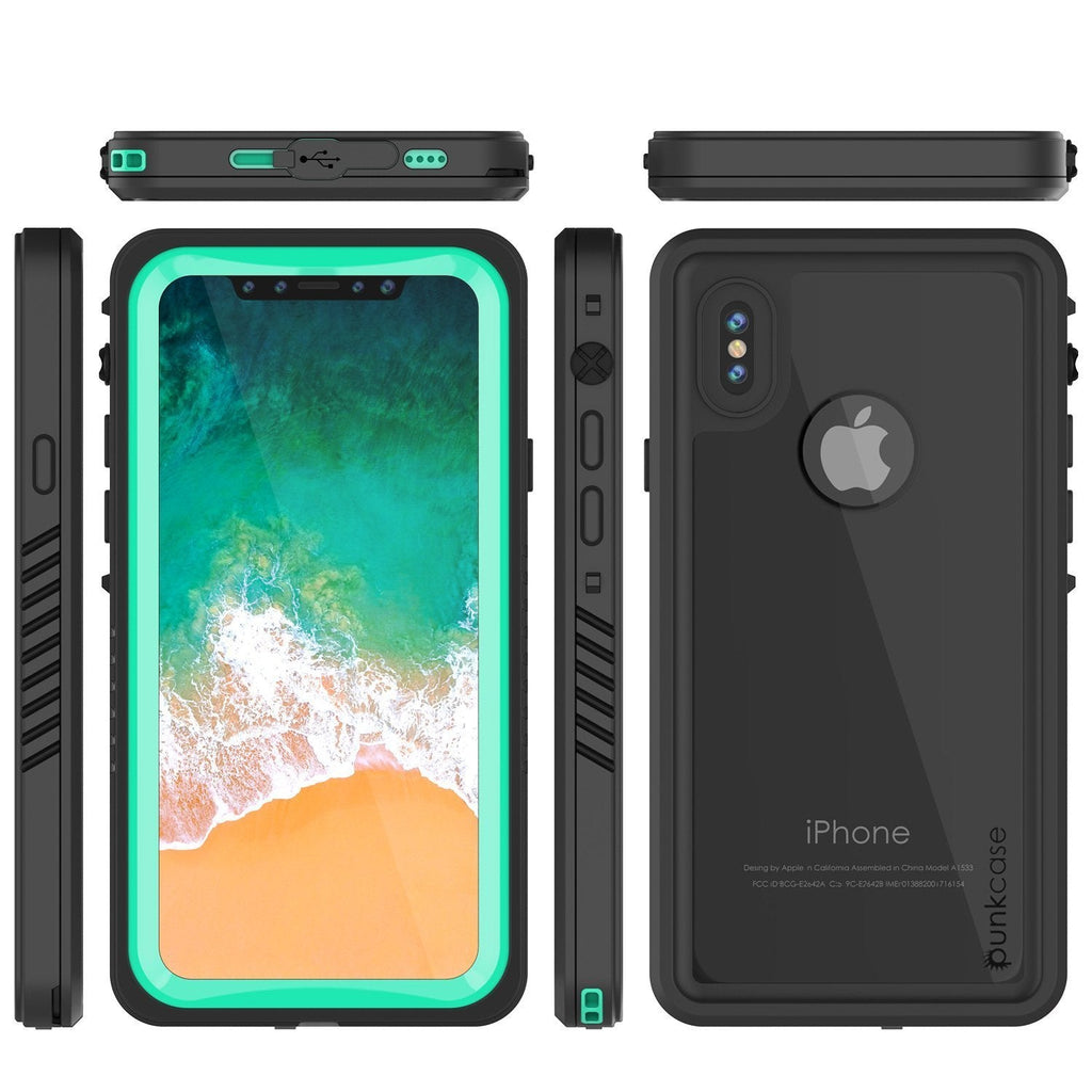 iPhone XS Max Waterproof Case, Punkcase [Extreme Series] Armor Cover W/ Built In Screen Protector [Teal] (Color in image: White)