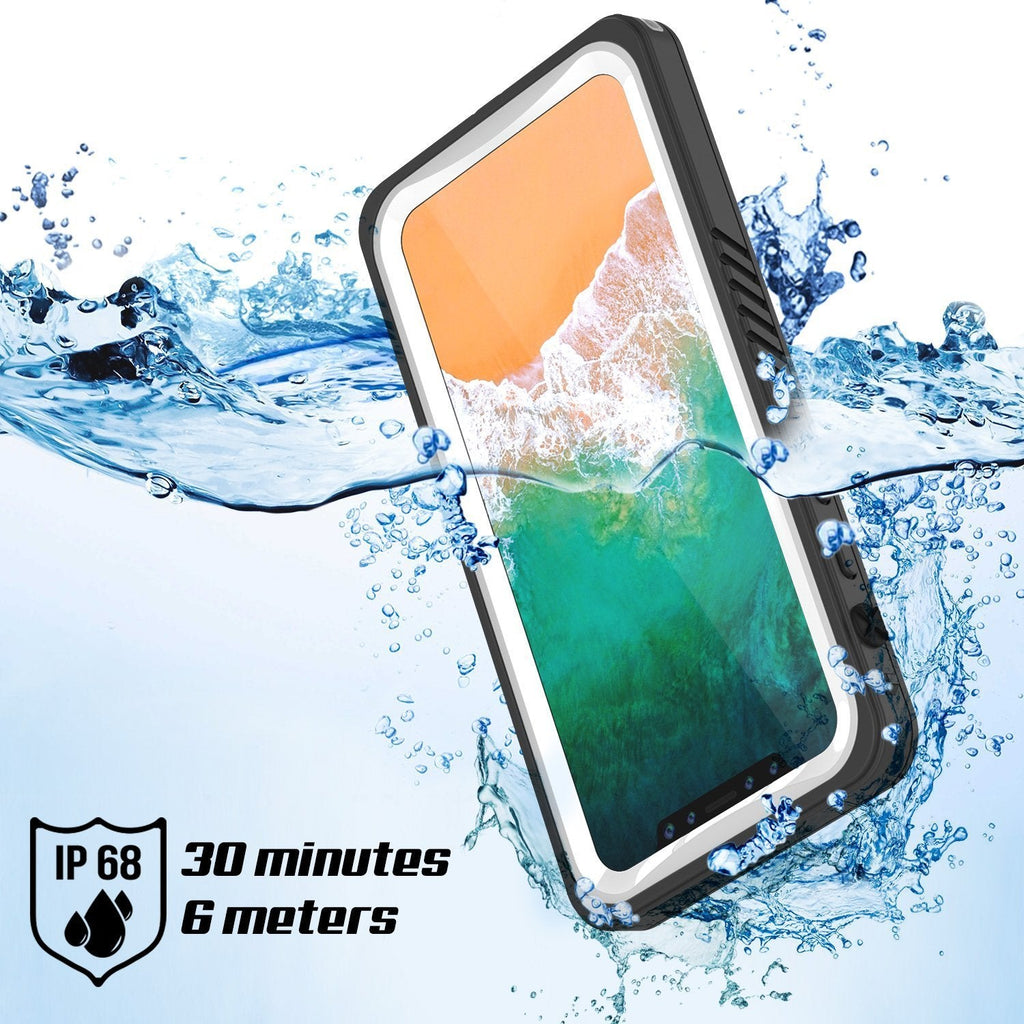 iPhone XS Max Waterproof Case, Punkcase [Extreme Series] Armor Cover W/ Built In Screen Protector [White] (Color in image: Light Blue)