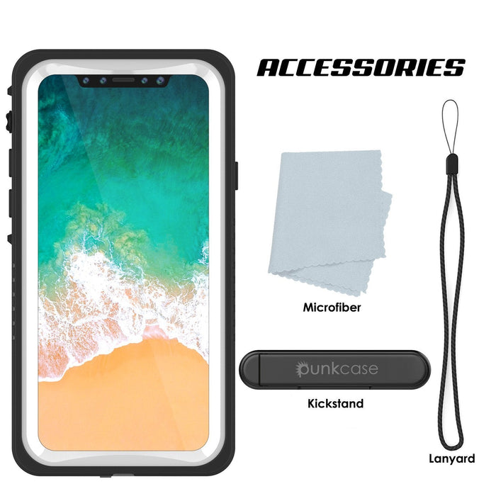 iPhone XS Max Waterproof Case, Punkcase [Extreme Series] Armor Cover W/ Built In Screen Protector [White] (Color in image: Clear)