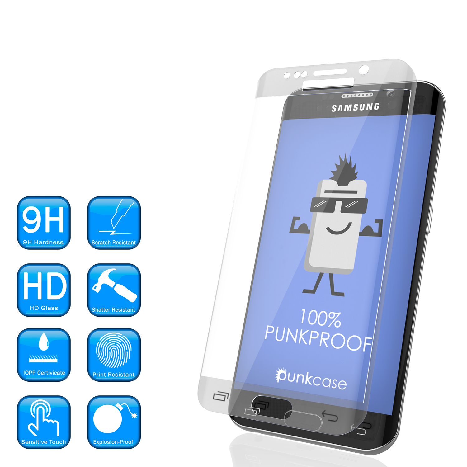 Galaxy S6 Edge Plus Clear Punkcase Glass SHIELD Tempered Glass Screen Protector 0.33mm Thick 9H (Color in image: White)