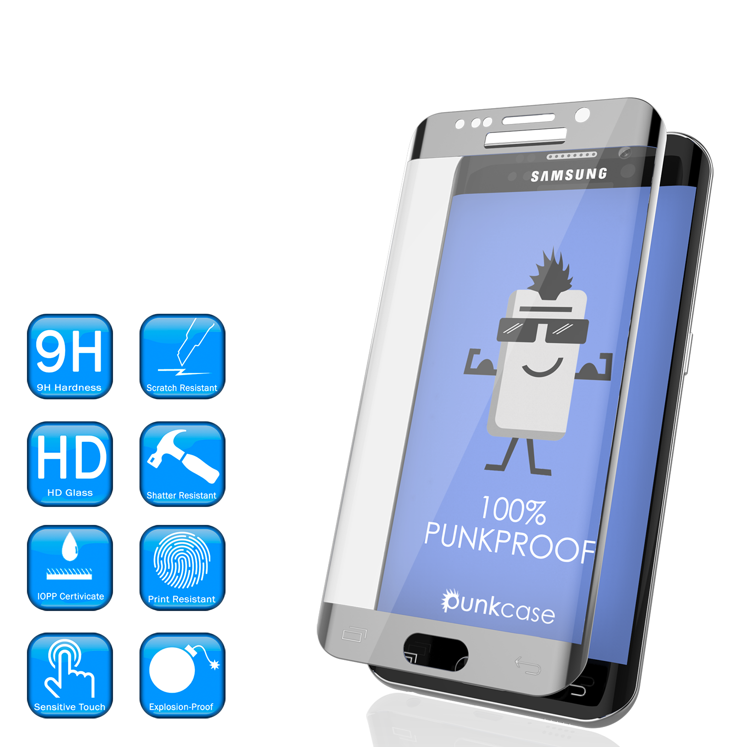 Galaxy S6 Edge Plus Silver Punkcase Glass SHIELD Tempered Glass Screen Protector 0.33mm Thick 9H (Color in image: Clear)