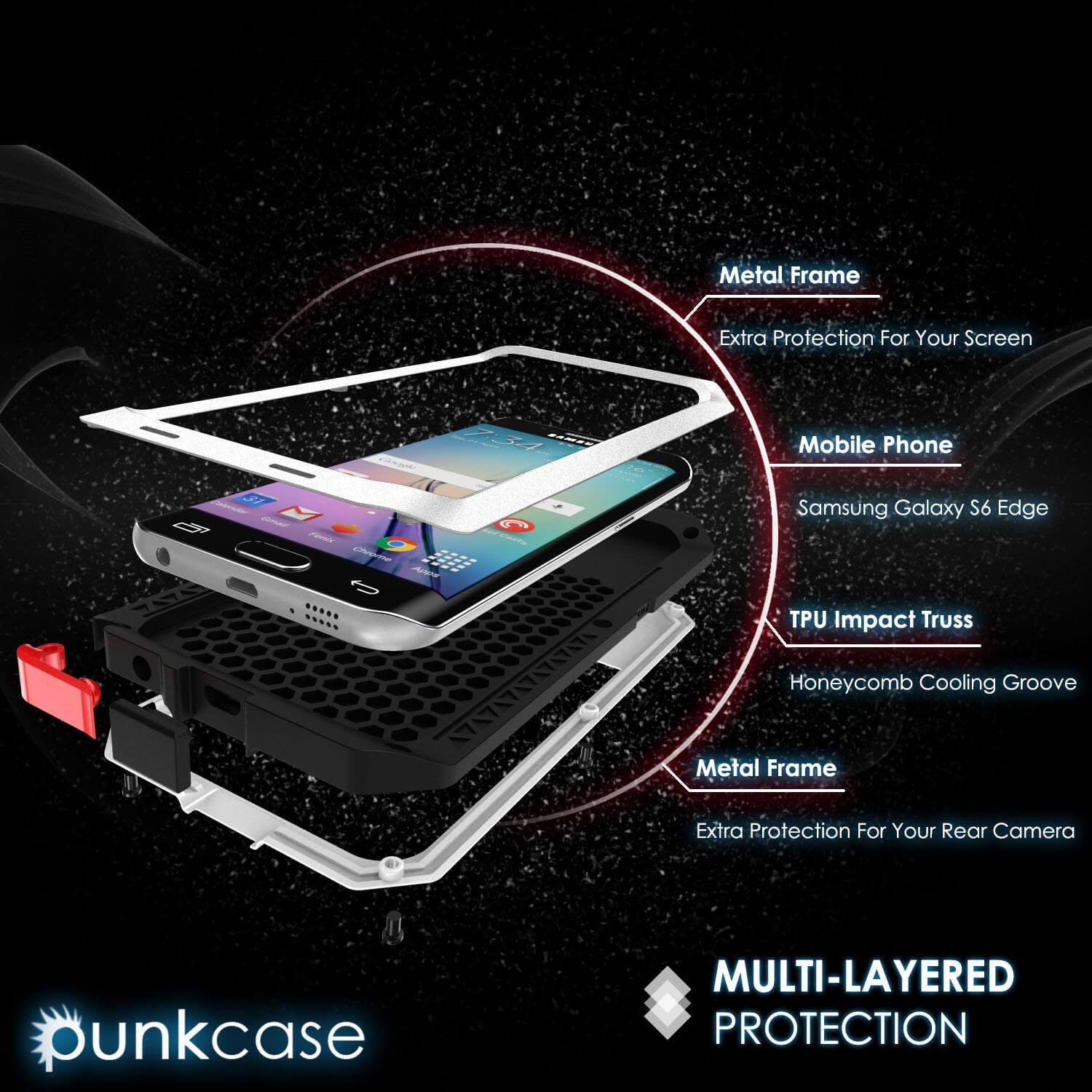 Galaxy S6 EDGE+ Plus  Case, PUNKcase Metallic White Shockproof  Slim Metal Armor Case (Color in image: black)