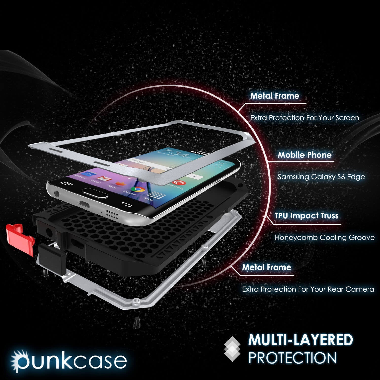 Galaxy S6 EDGE+ Plus  Case, PUNKcase Metallic Silver Shockproof  Slim Metal Armor Case (Color in image: black)