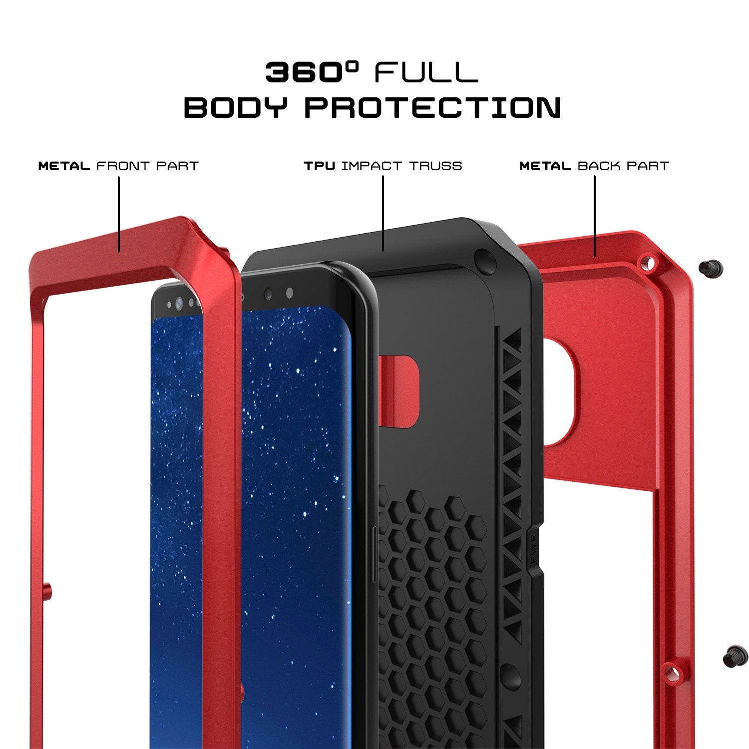 Galaxy S8  Case, PUNKcase Metallic Red Shockproof  Slim Metal Armor Case