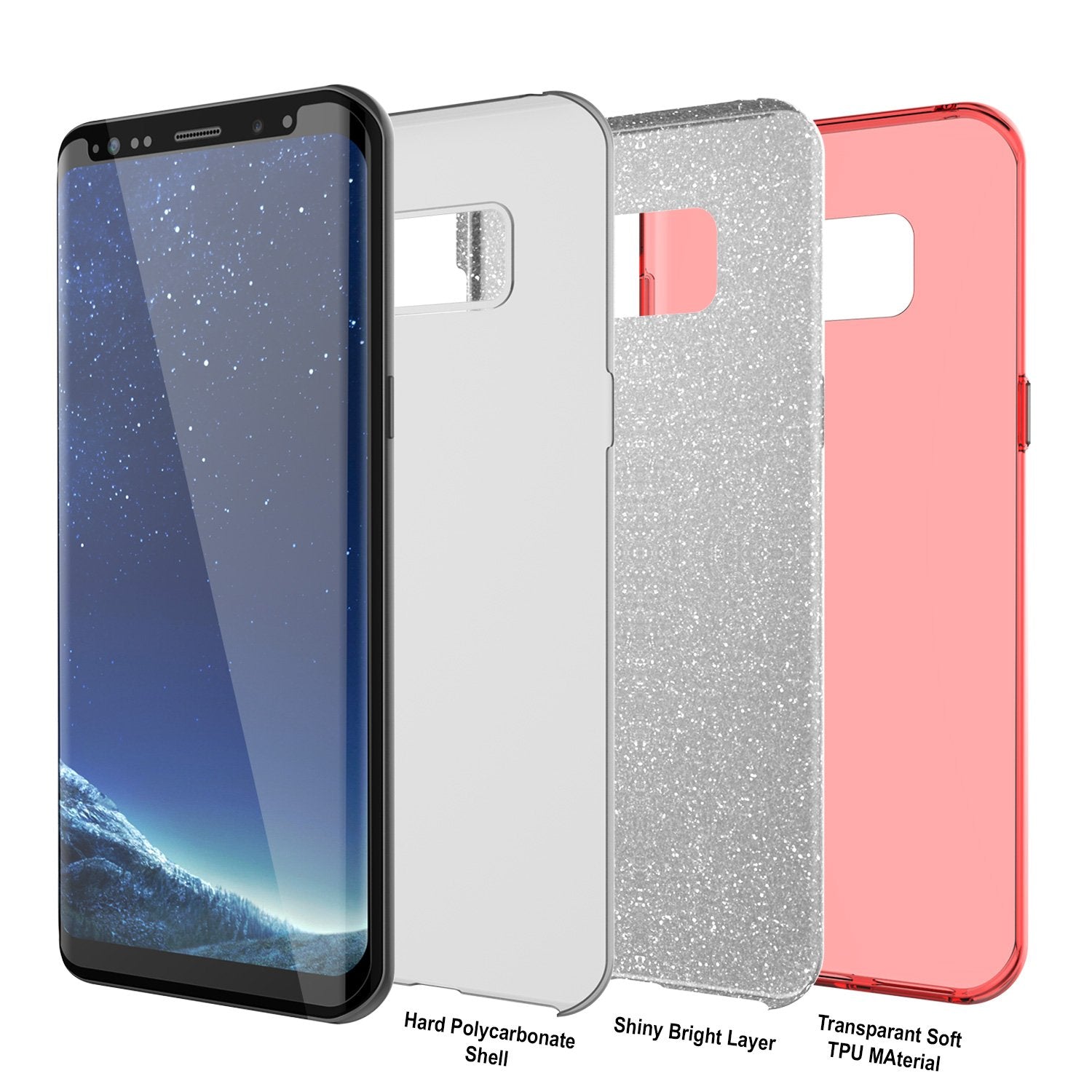 Galaxy S8 Plus Case, Punkcase Galactic 2.0 Series Ultra Slim Protective Armor TPU Cover [Red] (Color in image: silver)