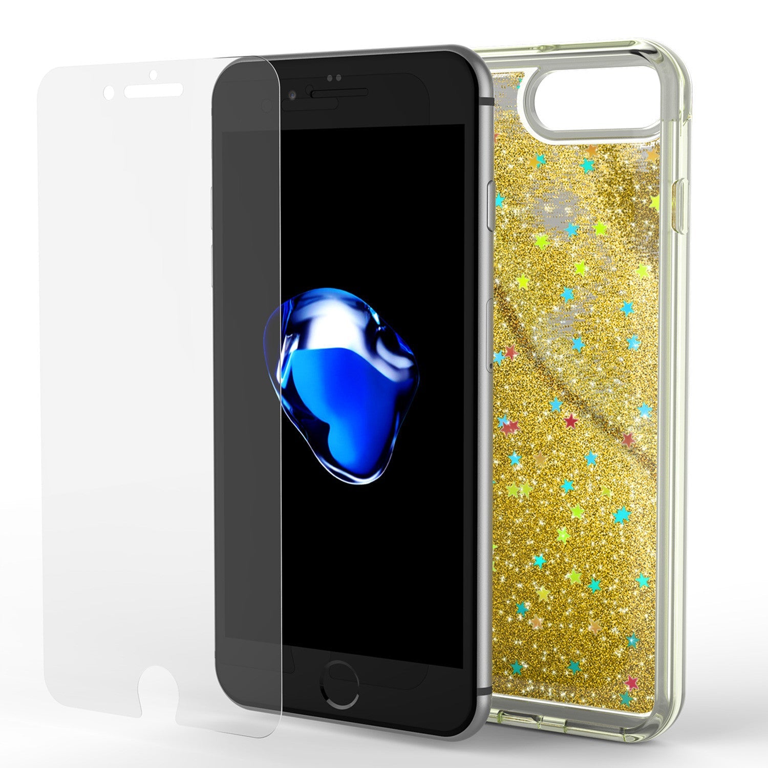 iPhone 7 Plus Case, PunkСase LIQUID Gold Series, Protective Dual Layer Floating Glitter Cover (Color in image: silver)