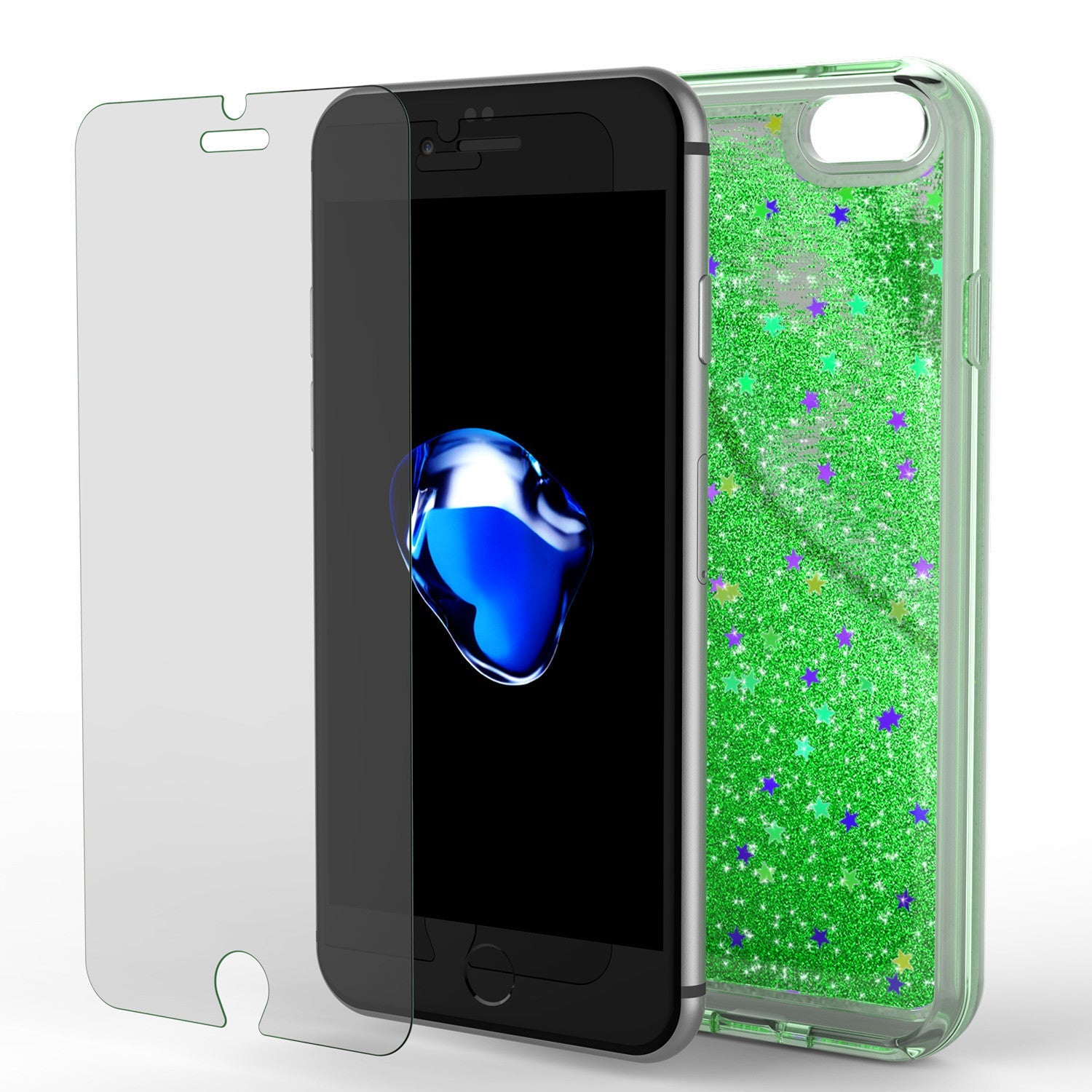 iPhone 7 Case, PunkCase LIQUID Green Series, Protective Dual Layer Floating Glitter Cover (Color in image: pink)